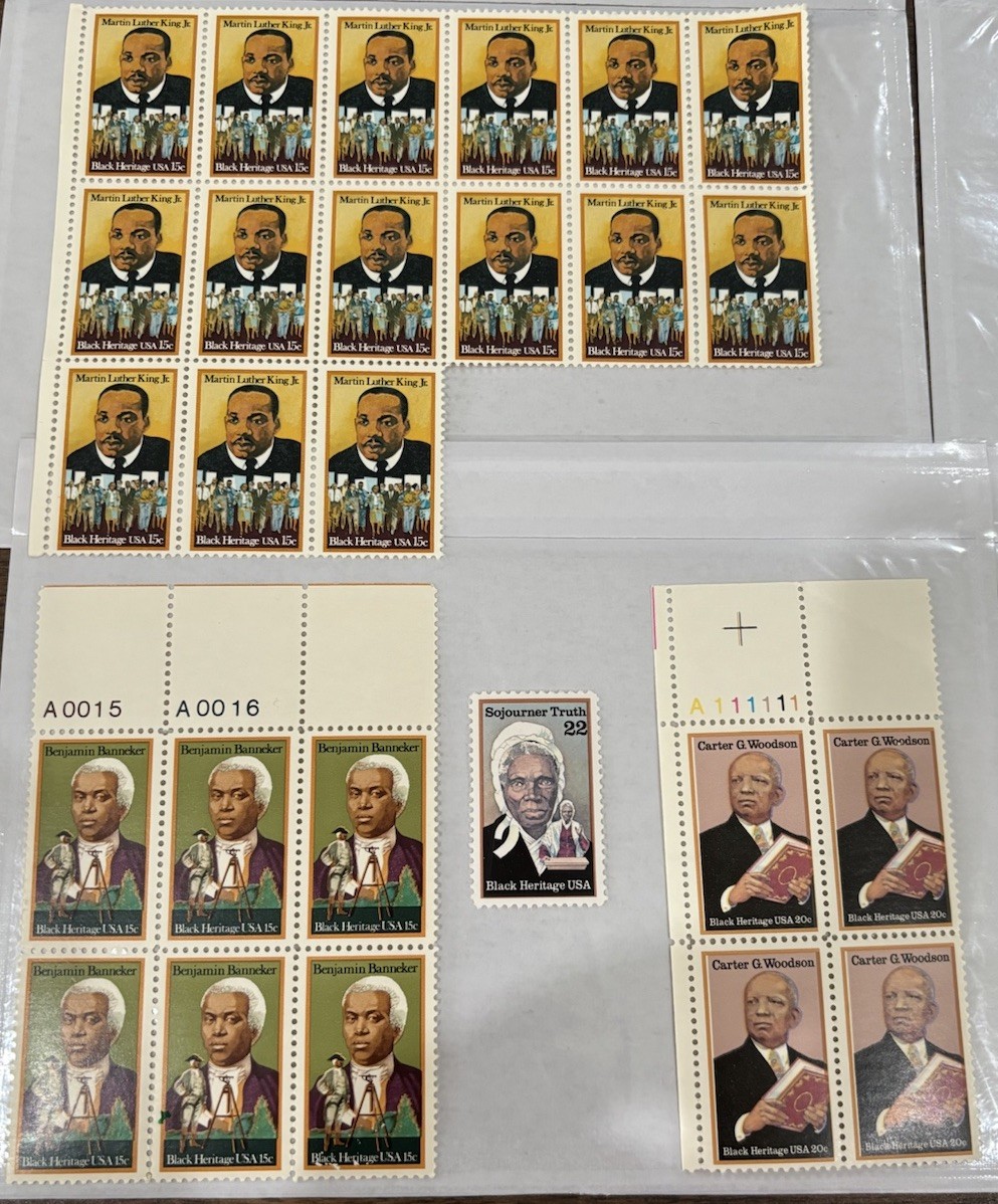 MNH, US Black Heritage Postage Stamps, 4 different famous Americans, Off Paper