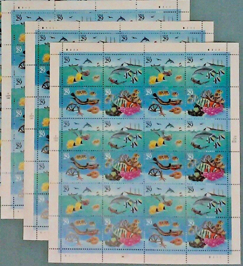 Three Sheets x 24 = 72 of WONDERS OF THE SEA 29¢ US Postage Stamps USA 2863-2866
