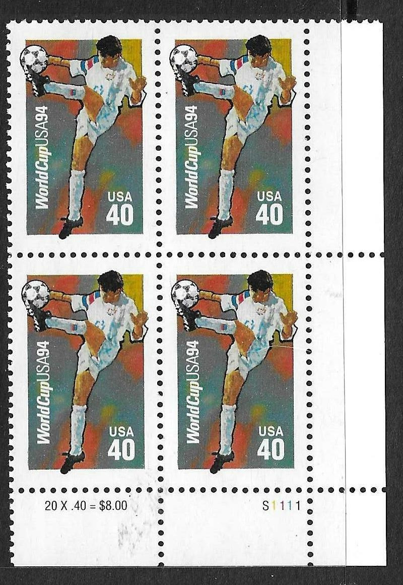 USA SC # 2835 USA Soccer World Cup 1994 – Plate Number BLK4 .MNH
