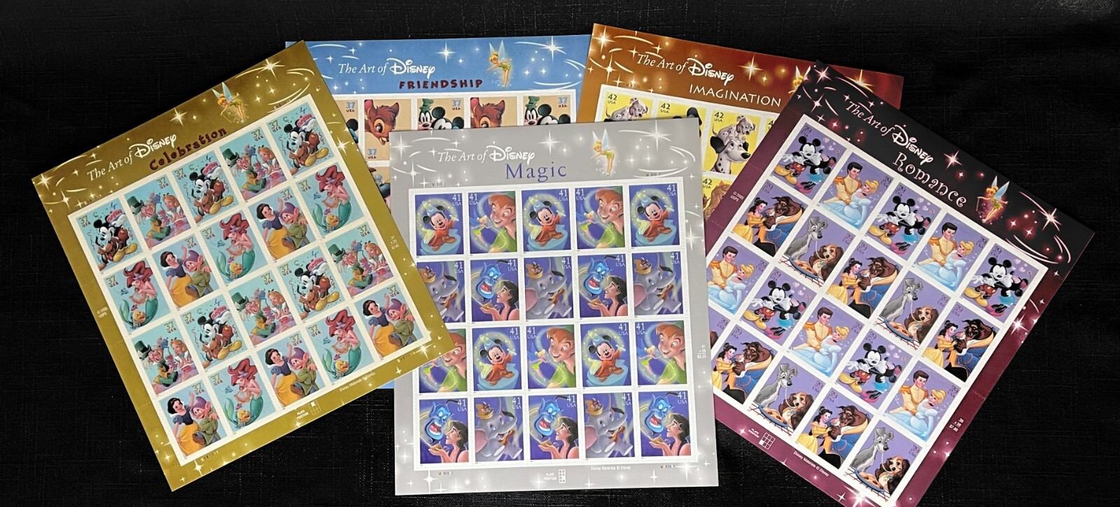 The Art of Disney USPS Stamps Full Set of 5 Dif MINT Sheets Retail Value $120+