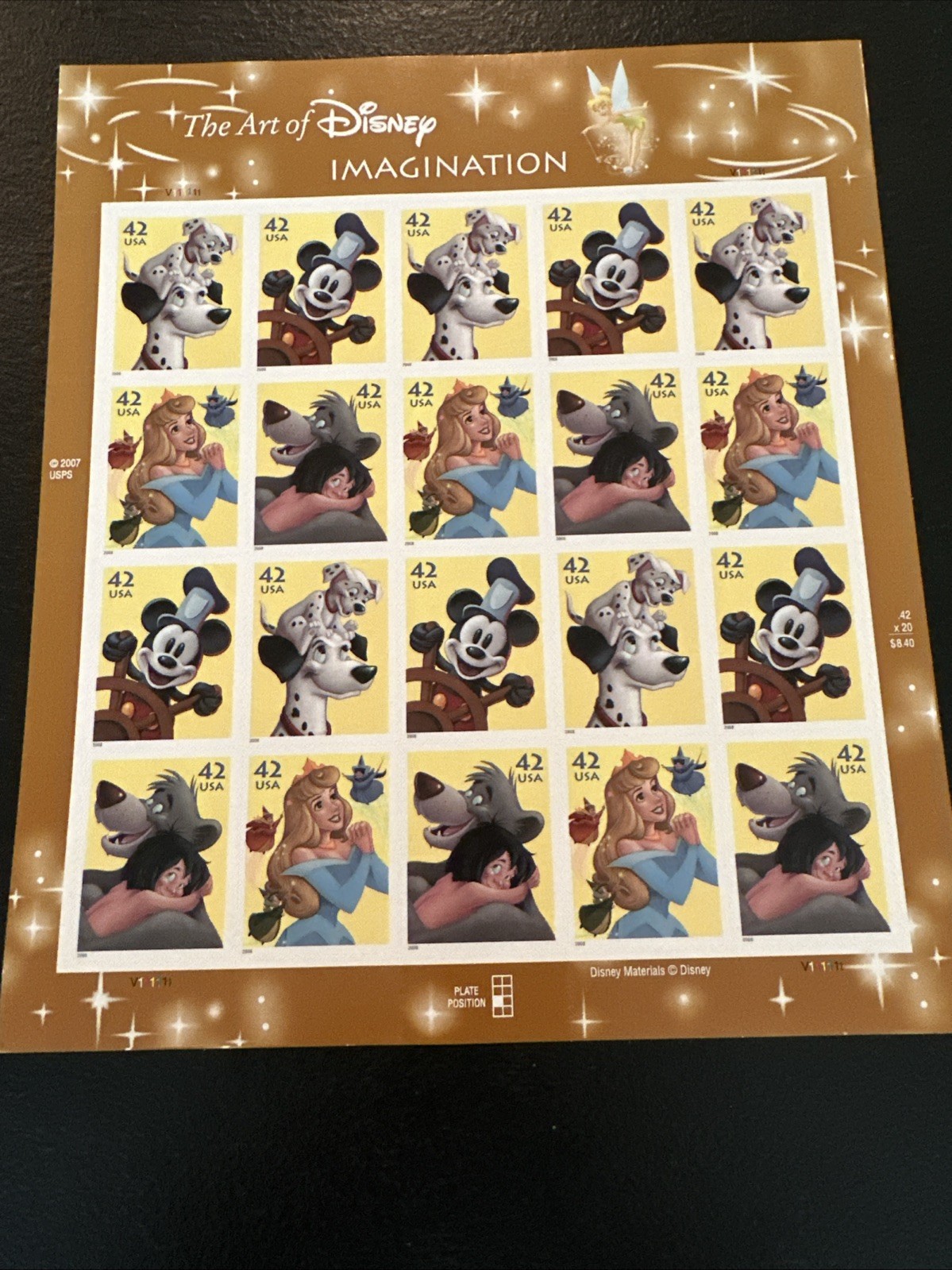 THE ART OF DISNEY Complete Set of 5 Differnt Full Sheets of 20 US Stamps 2004-08