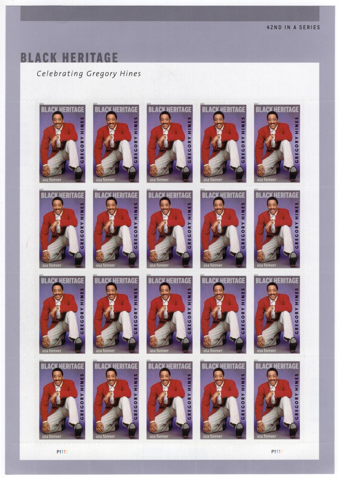 US 2019 SC 5349 Black Heritage, Gregory Hines, Forever Sheet of 20 MNH Fresh