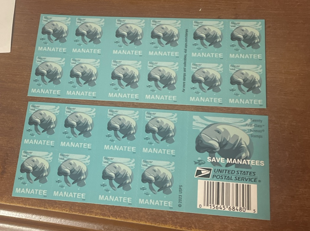 Save Manatees 2 Complete Booklets 40 Forever Stamps Mint VF $29.20 Face Value