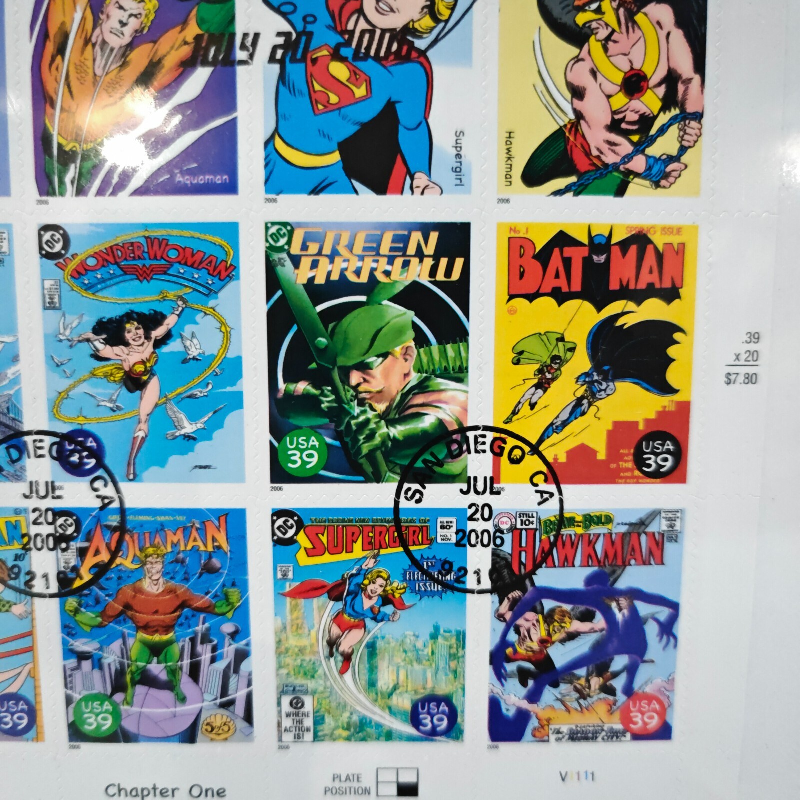 Two Sheets x 20 = 40 of DC Comics SUPER HEROES 39¢ US Postage Stamps USA Stamp
