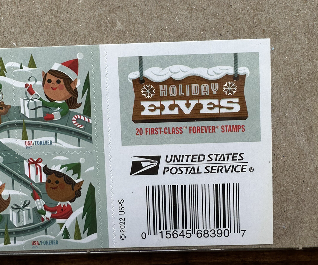 2022 USPS Holiday Elves Booklet Pane of 20 Forever Stamps MNH New Christmas