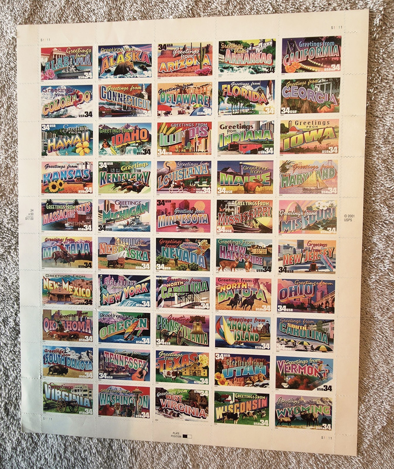 Lot – 2 USPS Stamps Sheets: WONDERS OF AMERICA 39¢ & GREETINGS FROM AMERICA 34¢