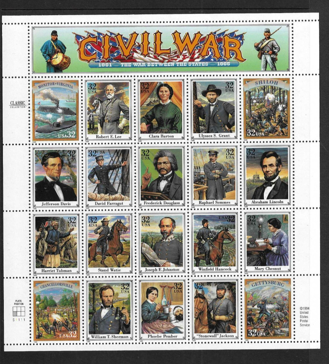 US SC # 2975a-t Civil War . MNH