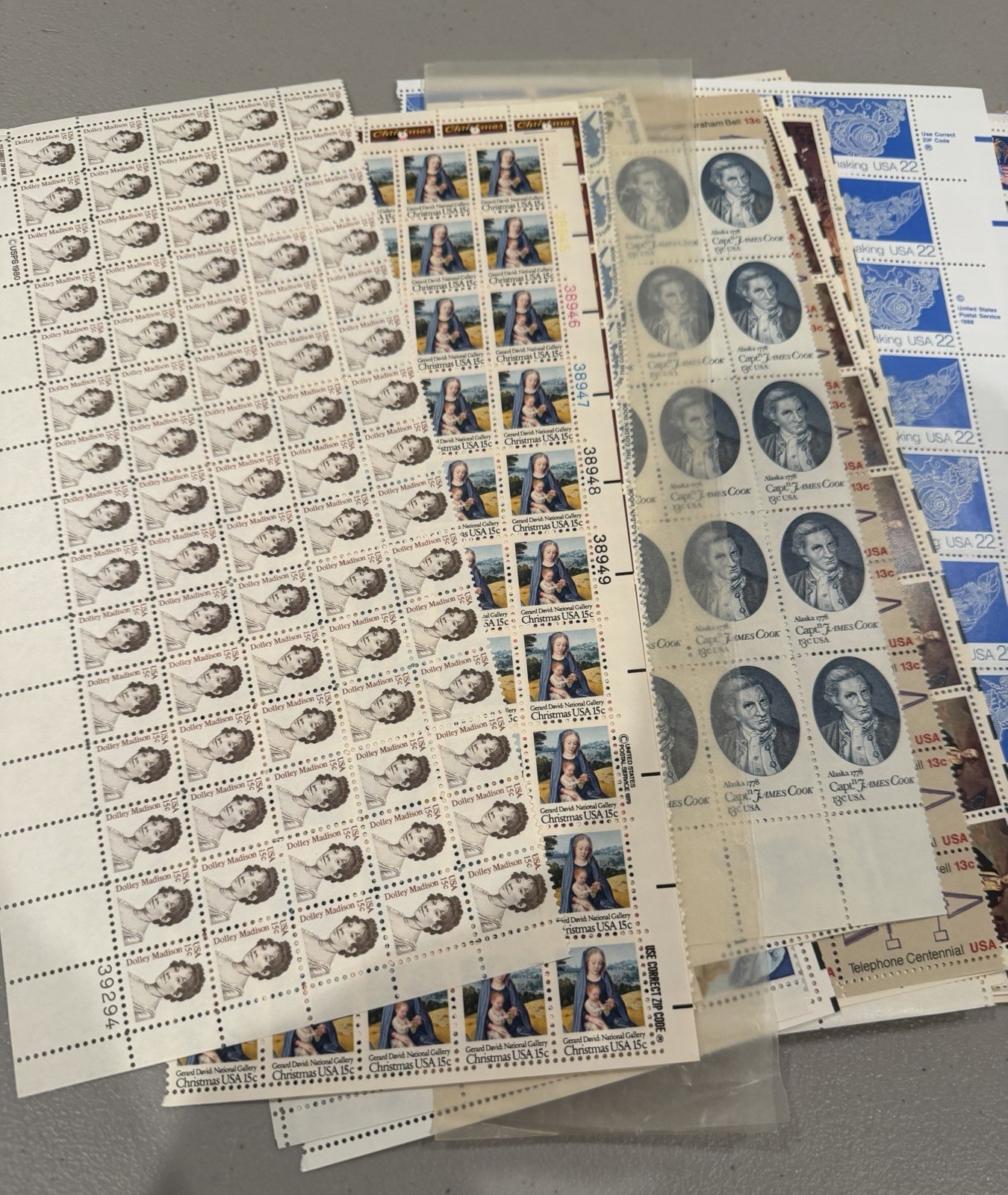 Lot of US STAMP PARTIAL SHEETS $234.13 FACE VALUE ALL FULL GUM POSTAGE!