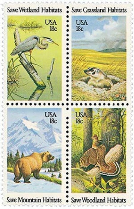 HABITAT PRESERVATION OF WILDLIFE-Block of 4 Collectible 1981 Stamps-FREE SHIP