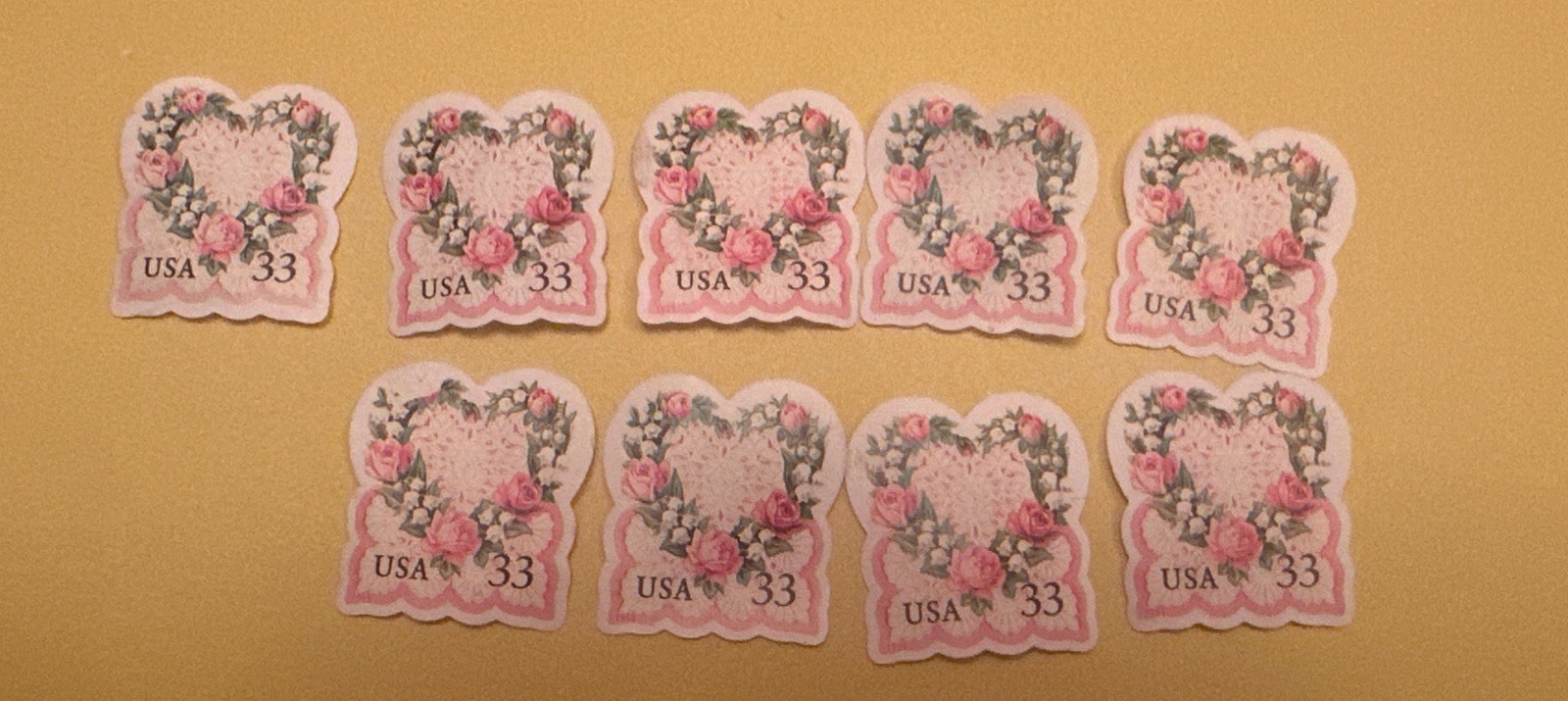 USA 1999 33 Cent Victorian Flower Heart & Lace – Love Series #3274 9 Stamps