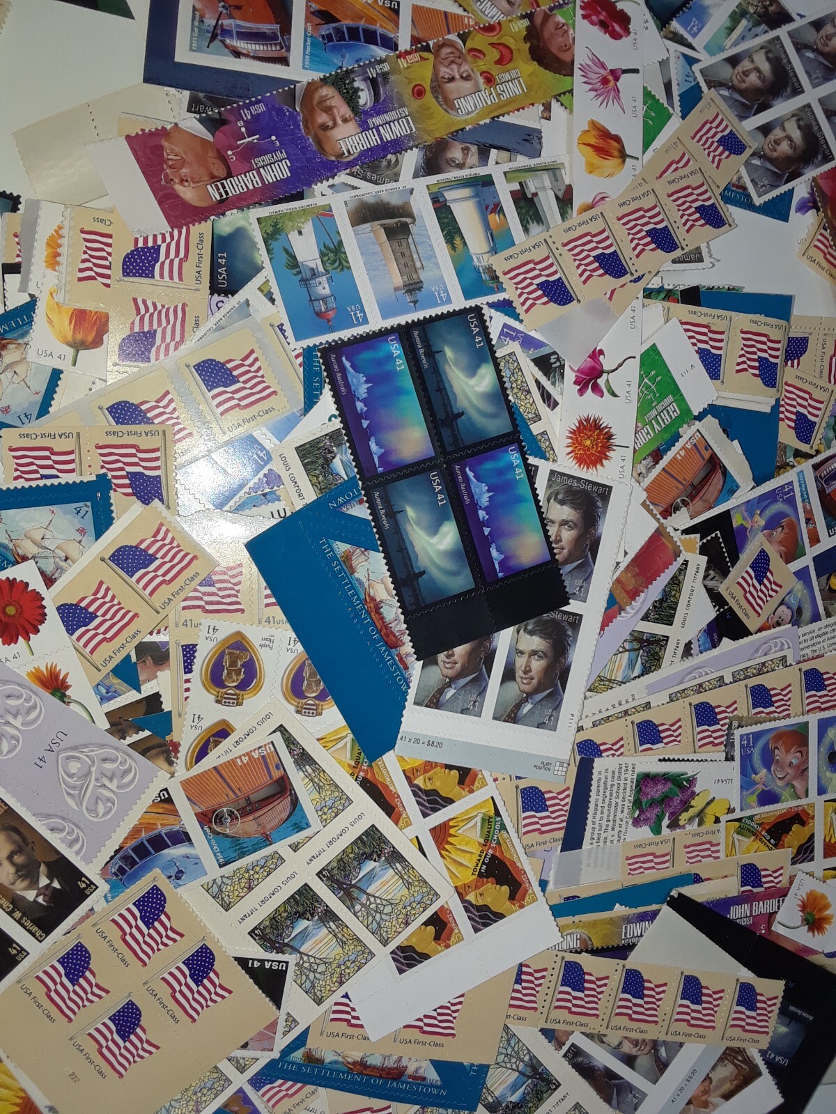 Mixed 100 of New/Usable Multiples, Strips & Singles of 41¢ US Postage Stamps USA