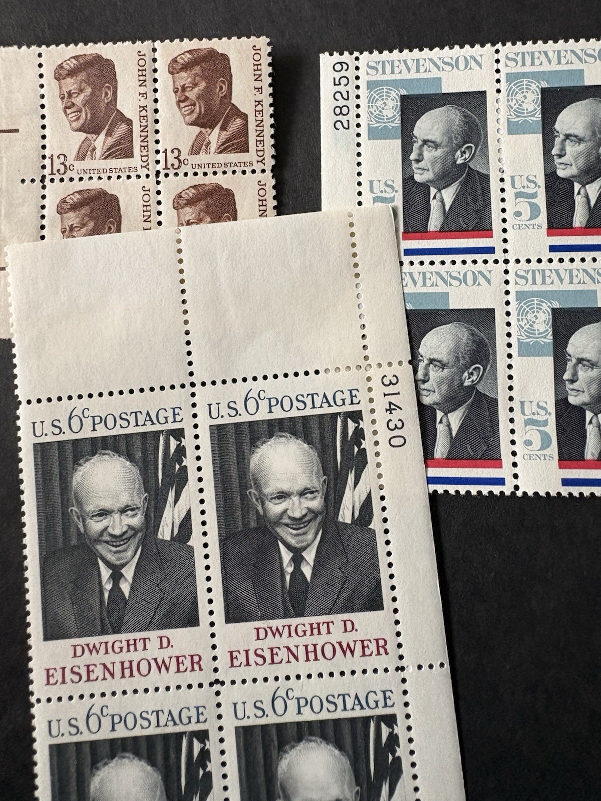 Vintage US Stamp Block Lot Kennedy Stevenson Eisenhower American President Lot