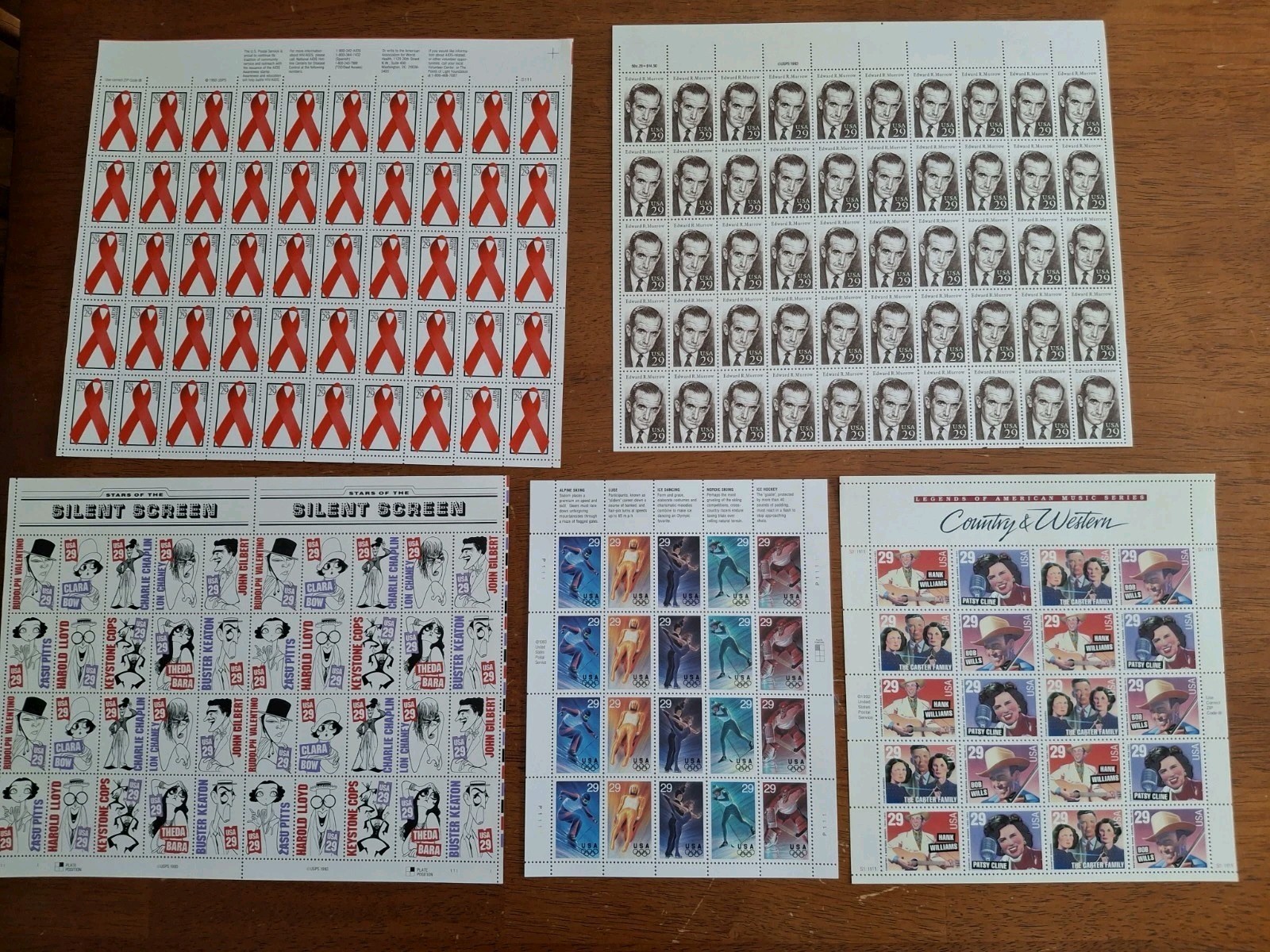 Five (5) Sheets 180 Stamps of Assorted Mixed Designs of 29¢ US Postage Stamp 3