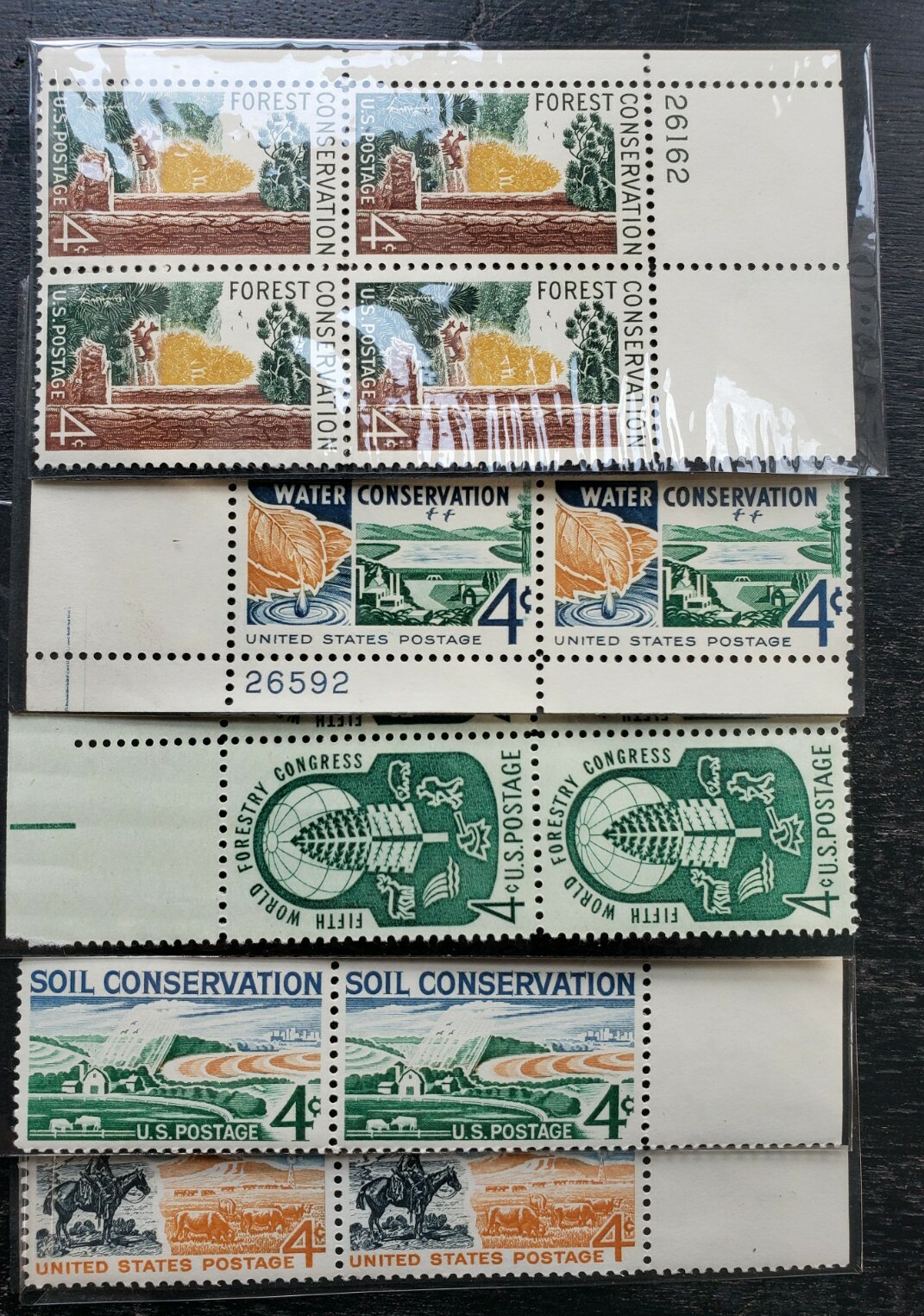 Lot of 5: US 4 Cent Stamp Blocks of Four: Environmental Conservation Themed