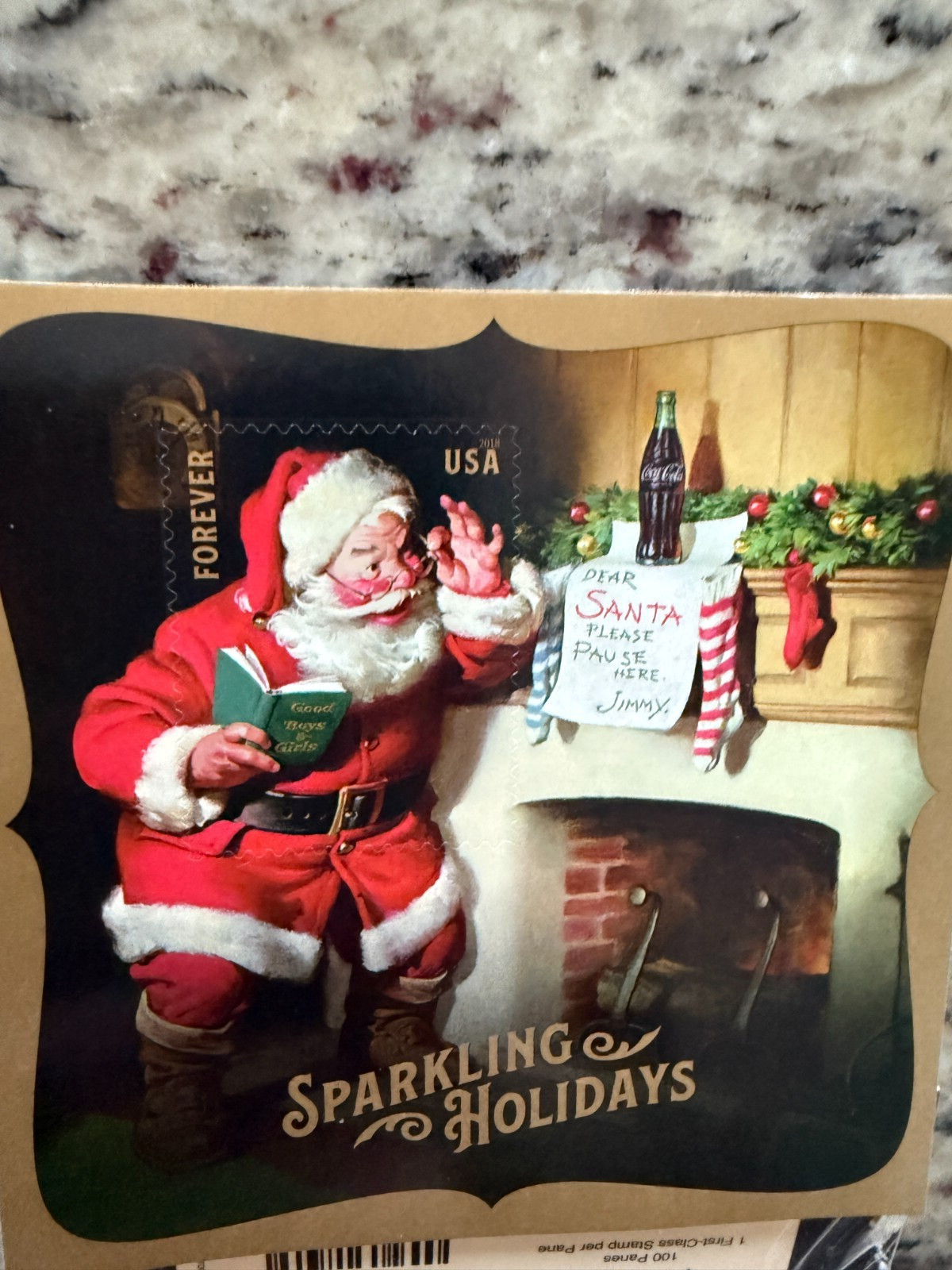 5336 Sparkling Holidays Souvenir Sheet of 1 Christmas Stamp Coca-Cola Santas 100