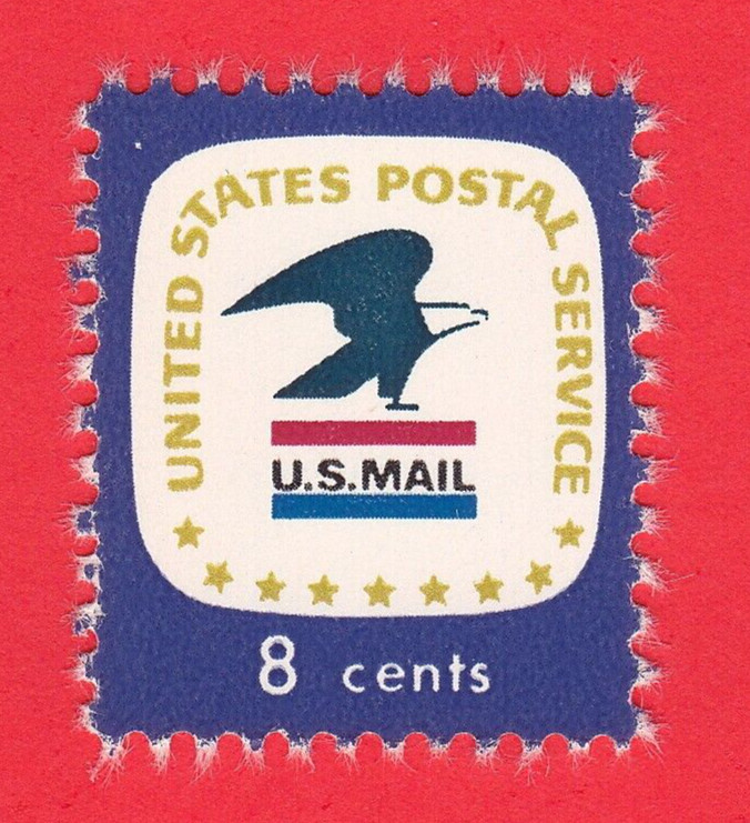 VTG 1971 US POSTAL SERVICE STAMP USPS SINGLE 8c US MAIL USA EAGLE RED BLUE STARS