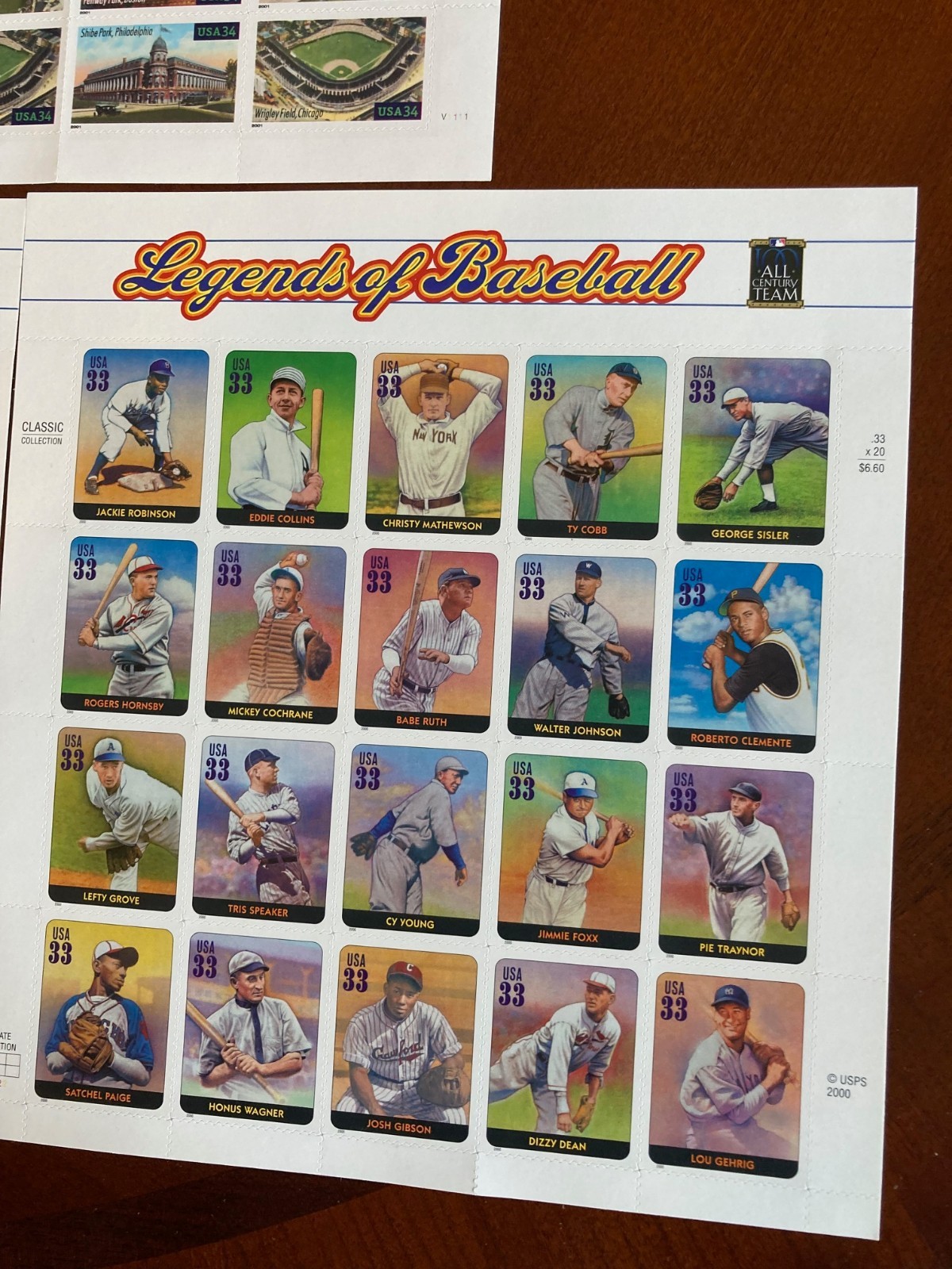 Lot of 3 Sheets Stamps Legends of Baseball (2) and Baseballs Legendary Fields-1