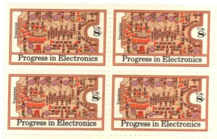 Progress in Electronics-BLOCK OF 4 COLLECTIBLE UNUSED 1973 STAMPS–FREE SHIPPING