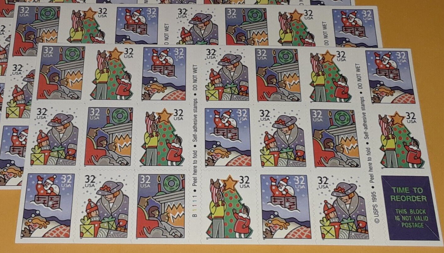 Three Panes x 20 = 60 of CHRISTMAS – FAMILY SCENES 32¢ US Stamps USA # 3113-3116