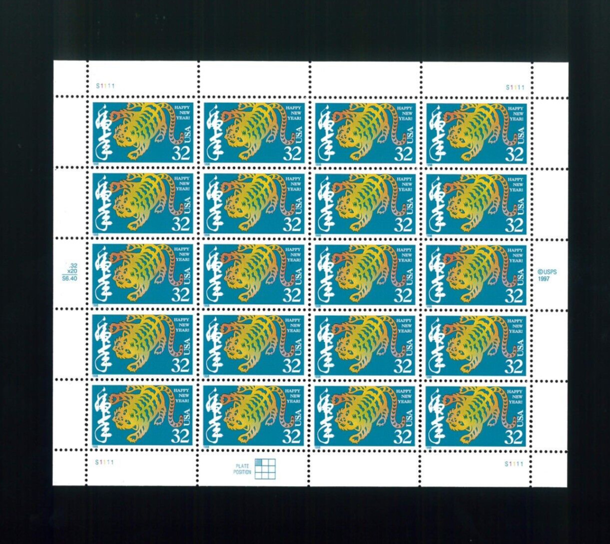 United States 32¢ Chinese New Year Tiger Postage Stamp #3179 MNH Full Sheet