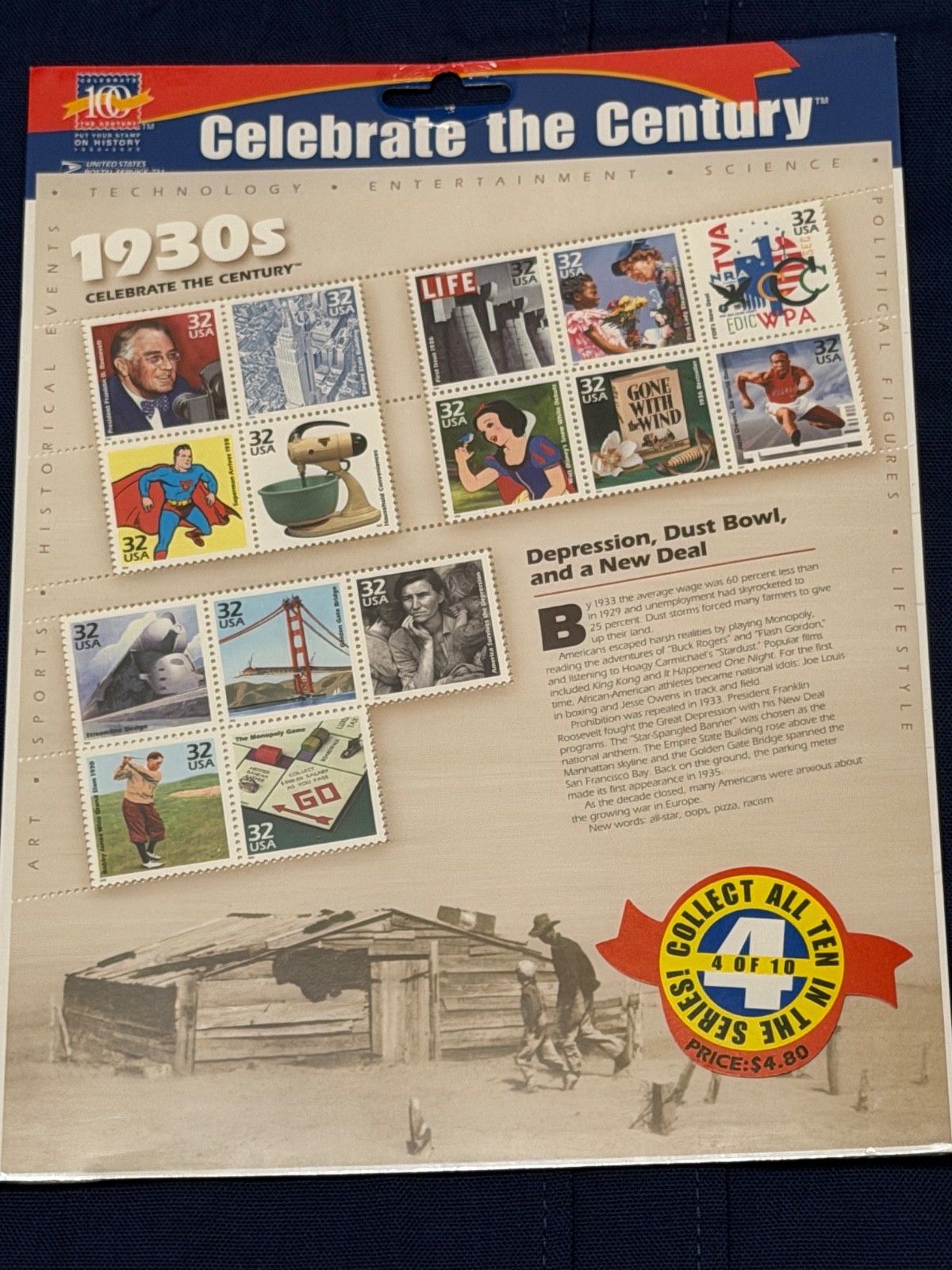 CELEBRATE THE CENTURY 1900-1990. Complete 10 Sheet Set US Stamps USA -unopened