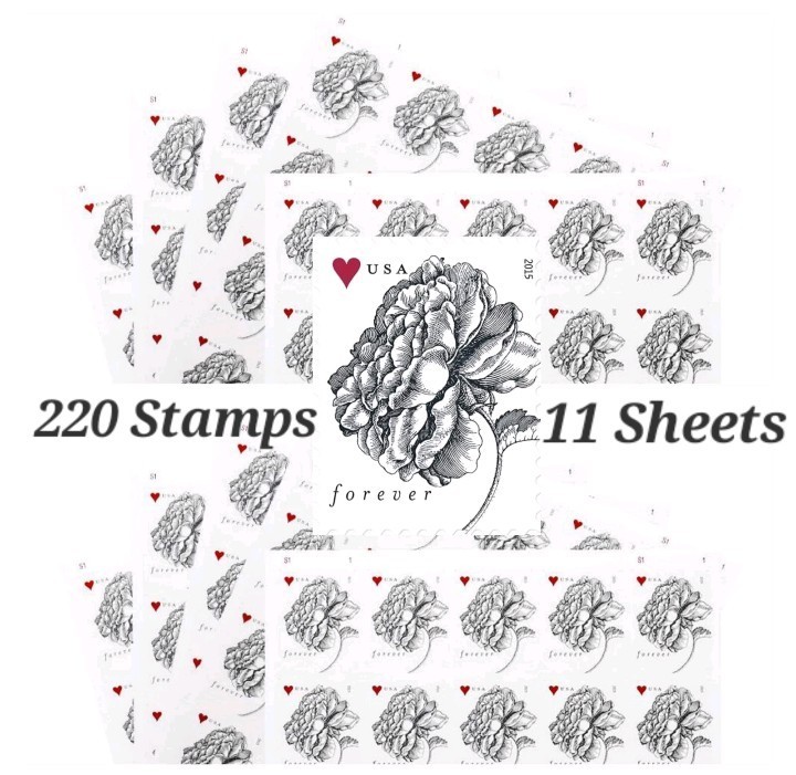 220 Brand New Vintage Rose 11 Sheets Forever Stamps