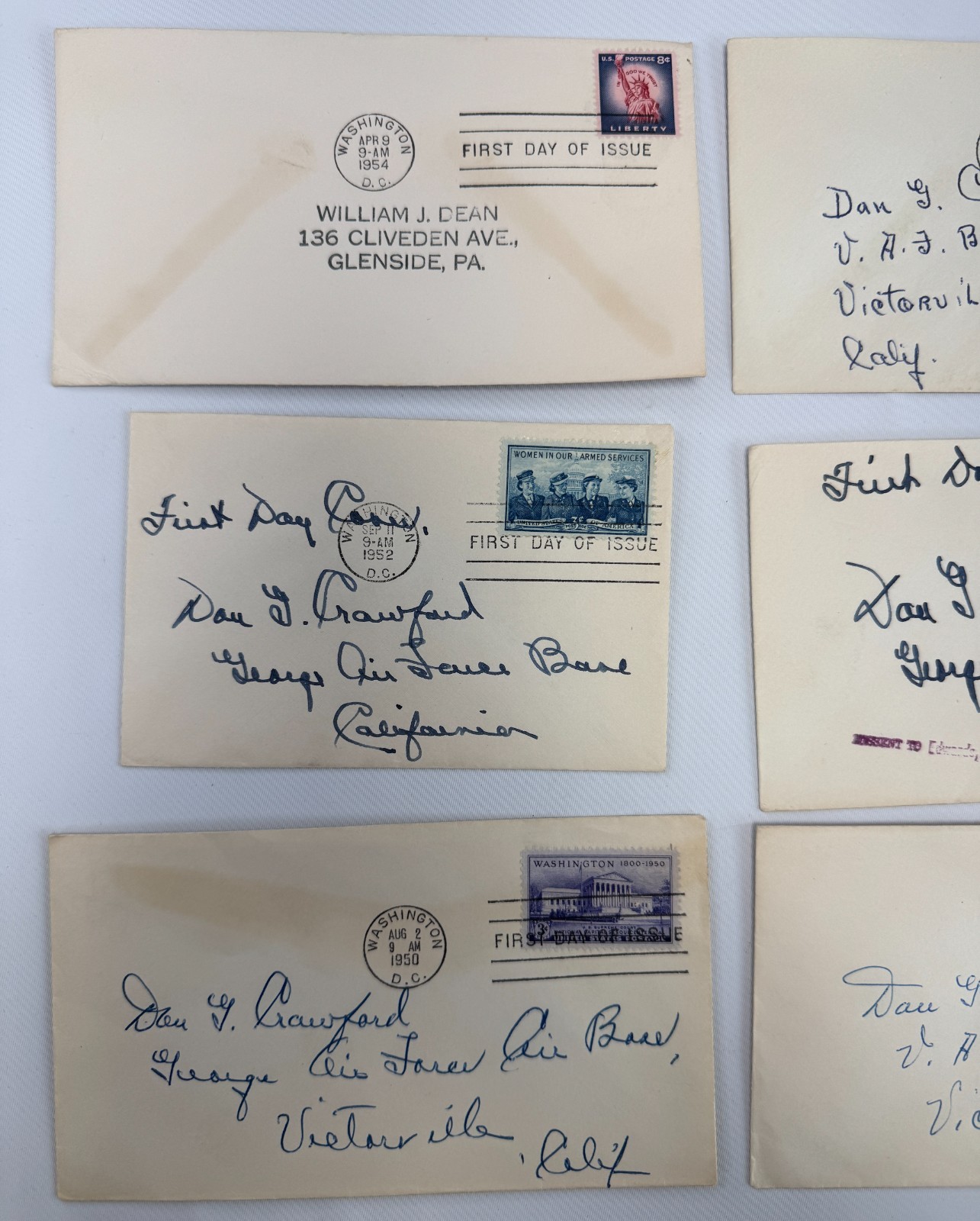 9 Vintage US First Day Covers 1948–1954 Americana, Washington Bicentennial