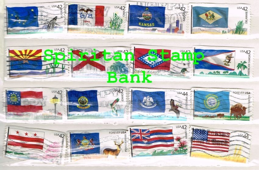 State Flags Stamps: 16 Assorted 42¢ Cancelled US Postage (13-211)