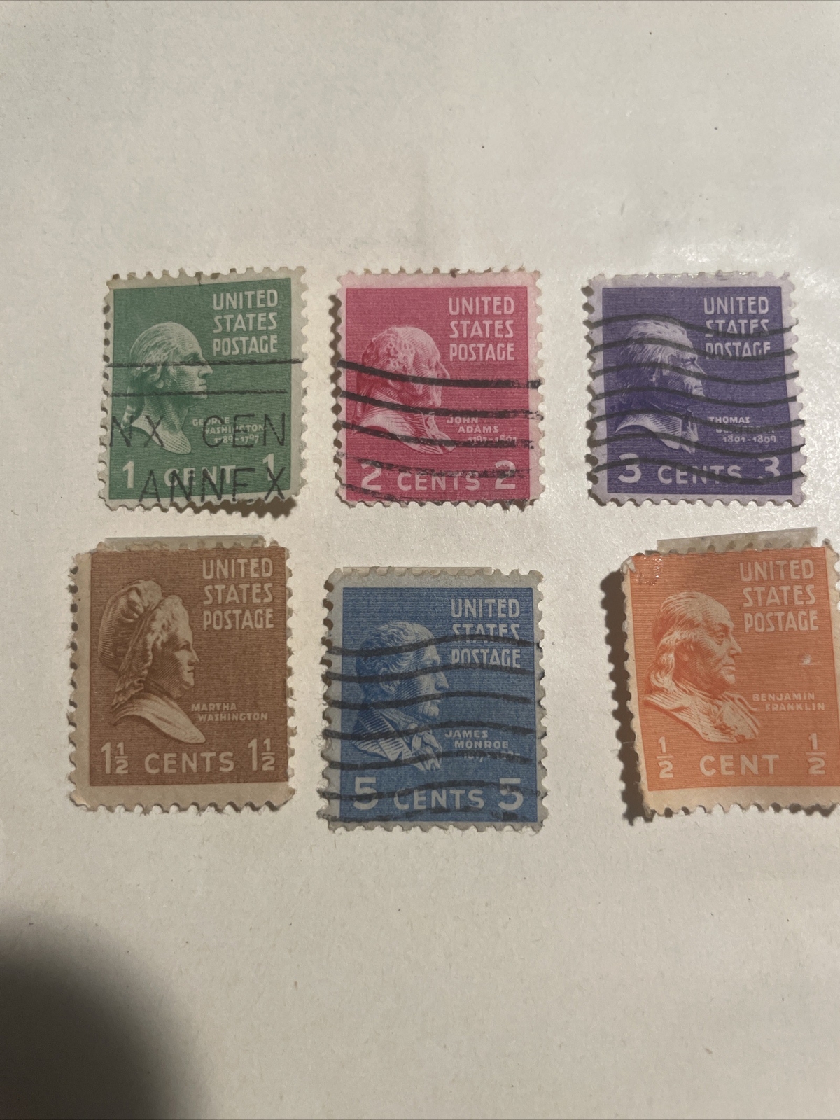 Set of Six- Mixed Cents US Postage Stamps