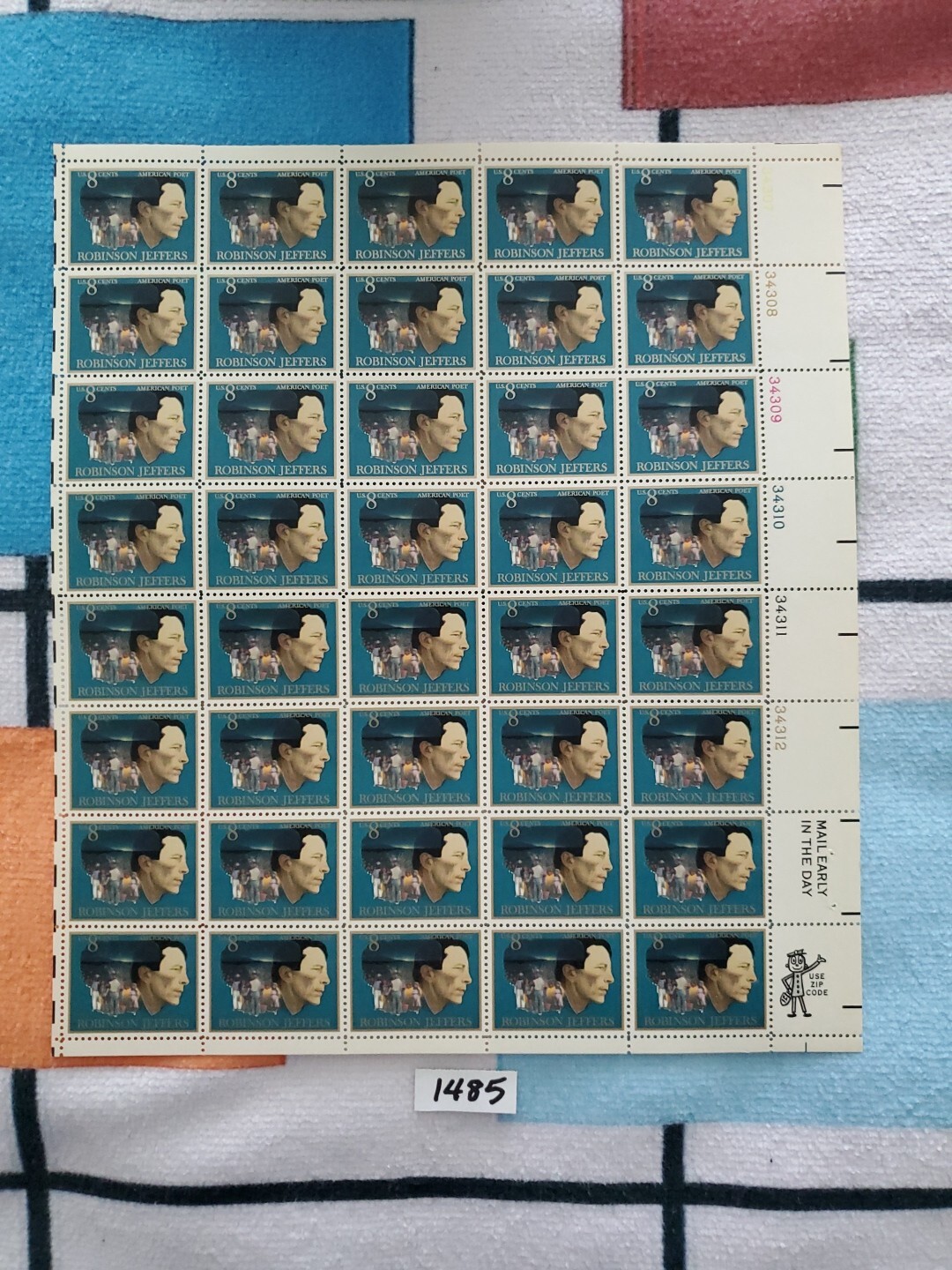 Scott #1485 – 8 Cent Robinson Jeffers – Poet Mint Sheet of 40 US Postage Stamps