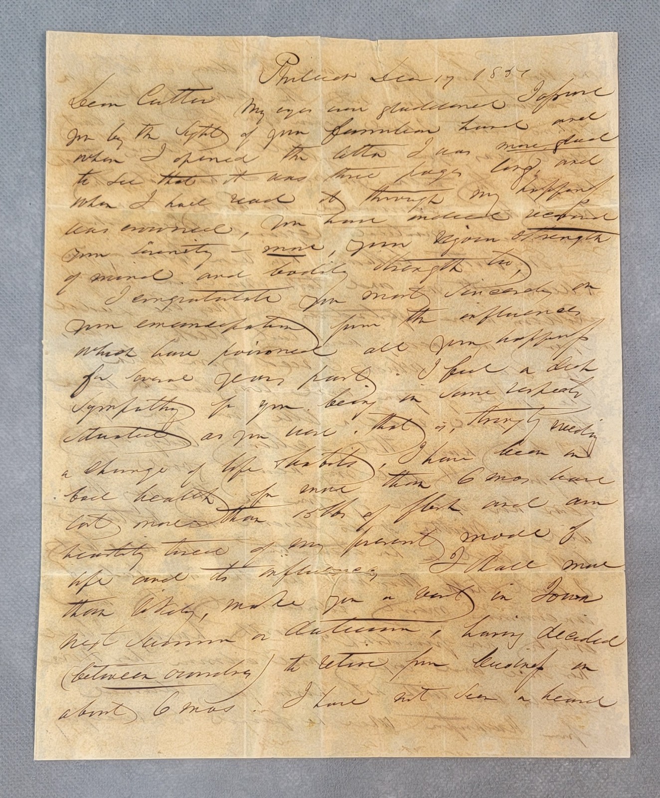 1800’S CHARLES CUTTER Cursive CORRESPONDENCE Letter IOWA
