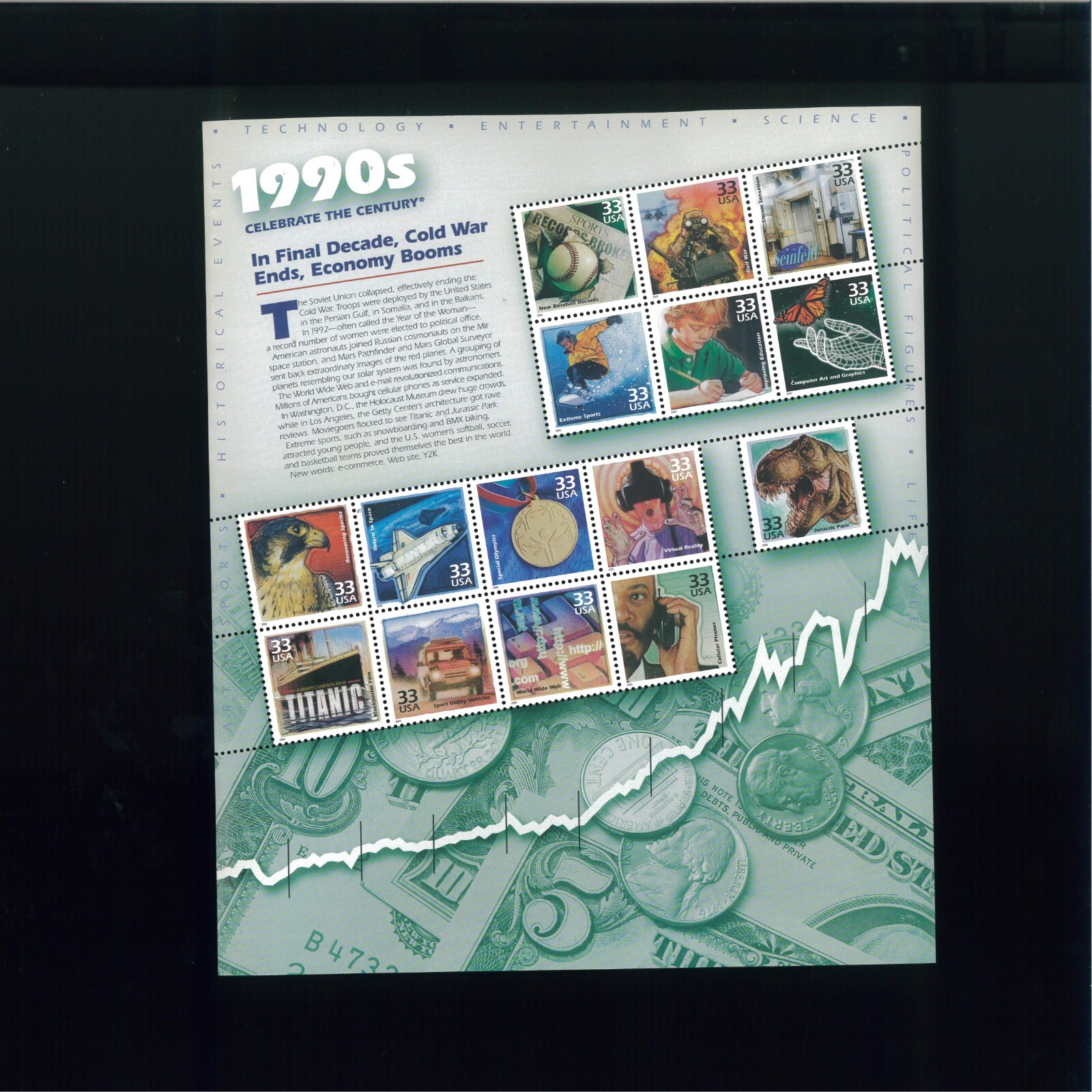 United States 1990’s Celebrate The Century Postage Stamps #3191 MNH Full Sheet