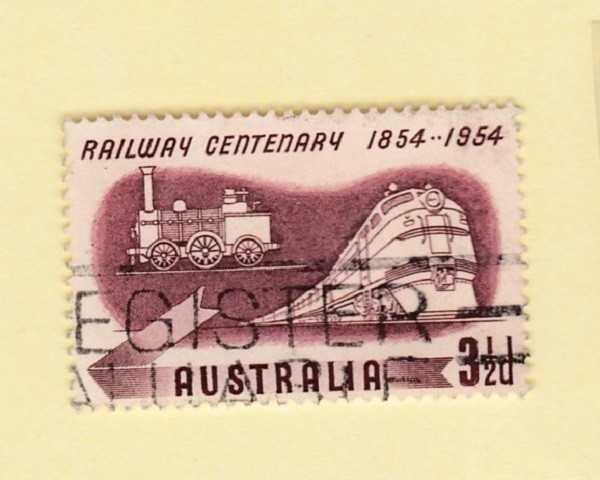 Australia Vintage Postage Stamp Railway Centenary 1854 – 1954 3 1/2d