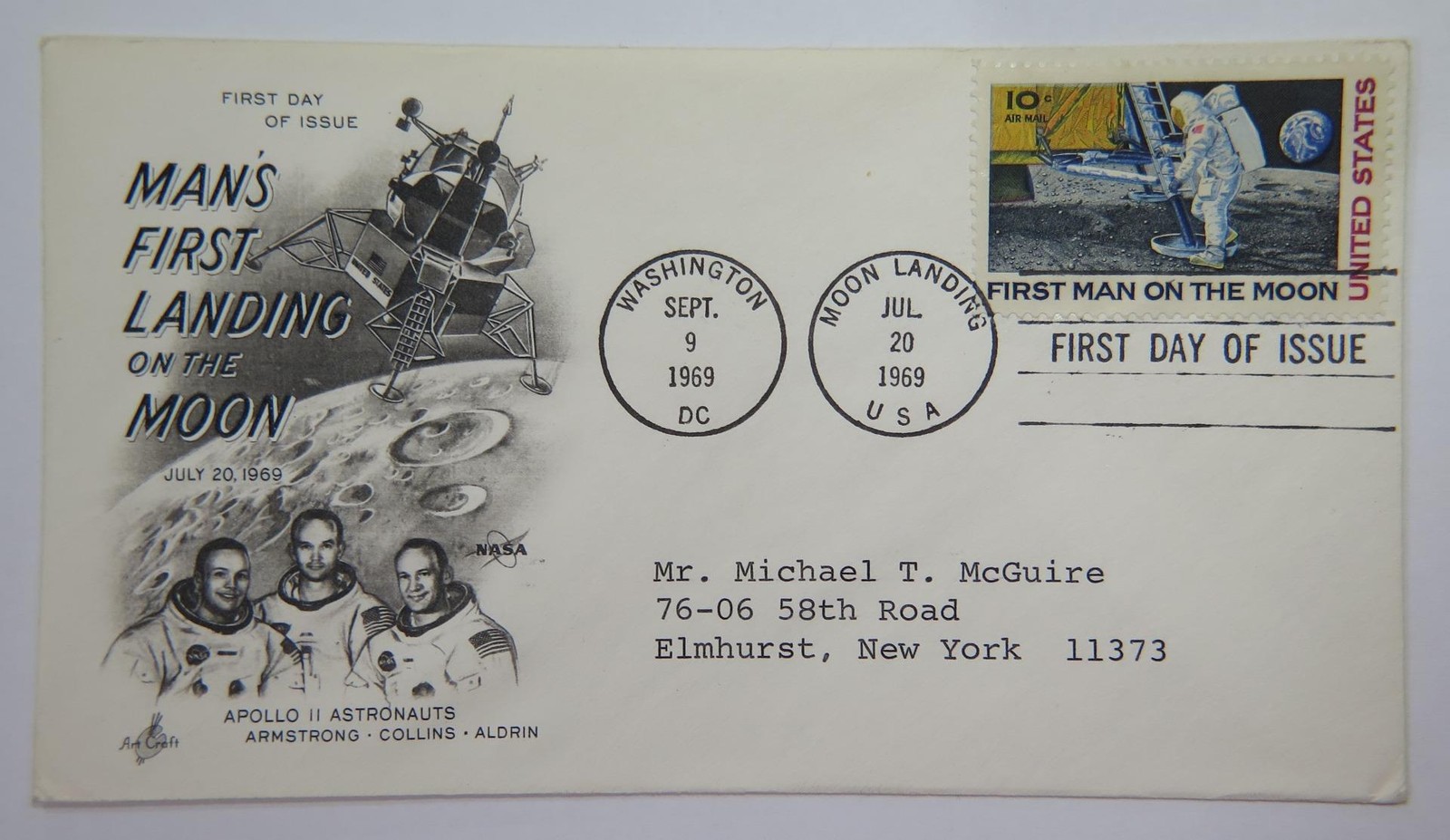MANS FIRST LANDING ON THE MOON 1969 APOLLO FIRST DAY STAMPED COVER ASTRONAUTS 🌈