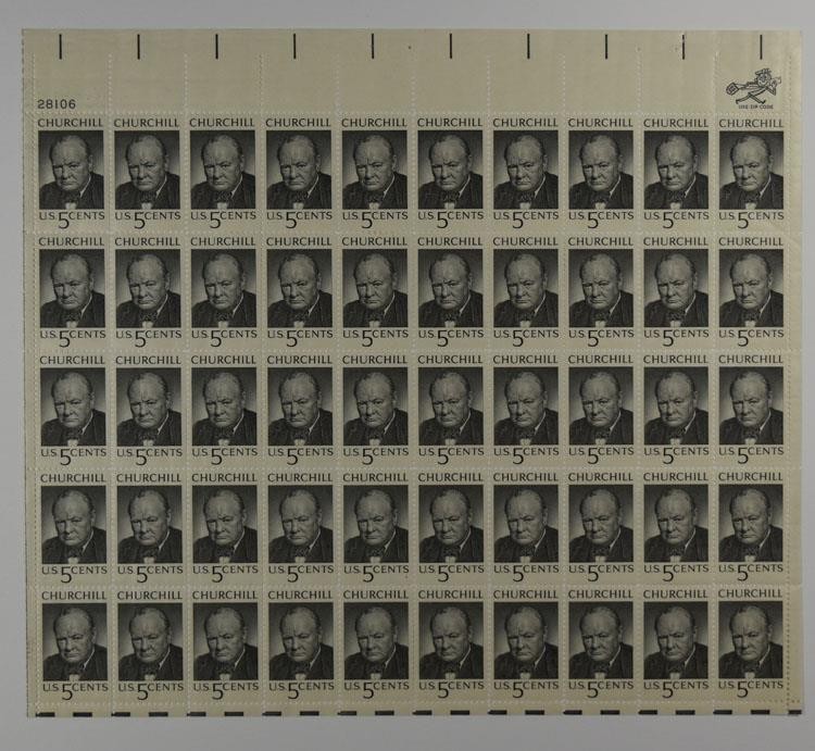 US SCOTT 1264 PANE OF 50 WINSTON CHURCHILL STAMPS 5 CENTS FACE MNH