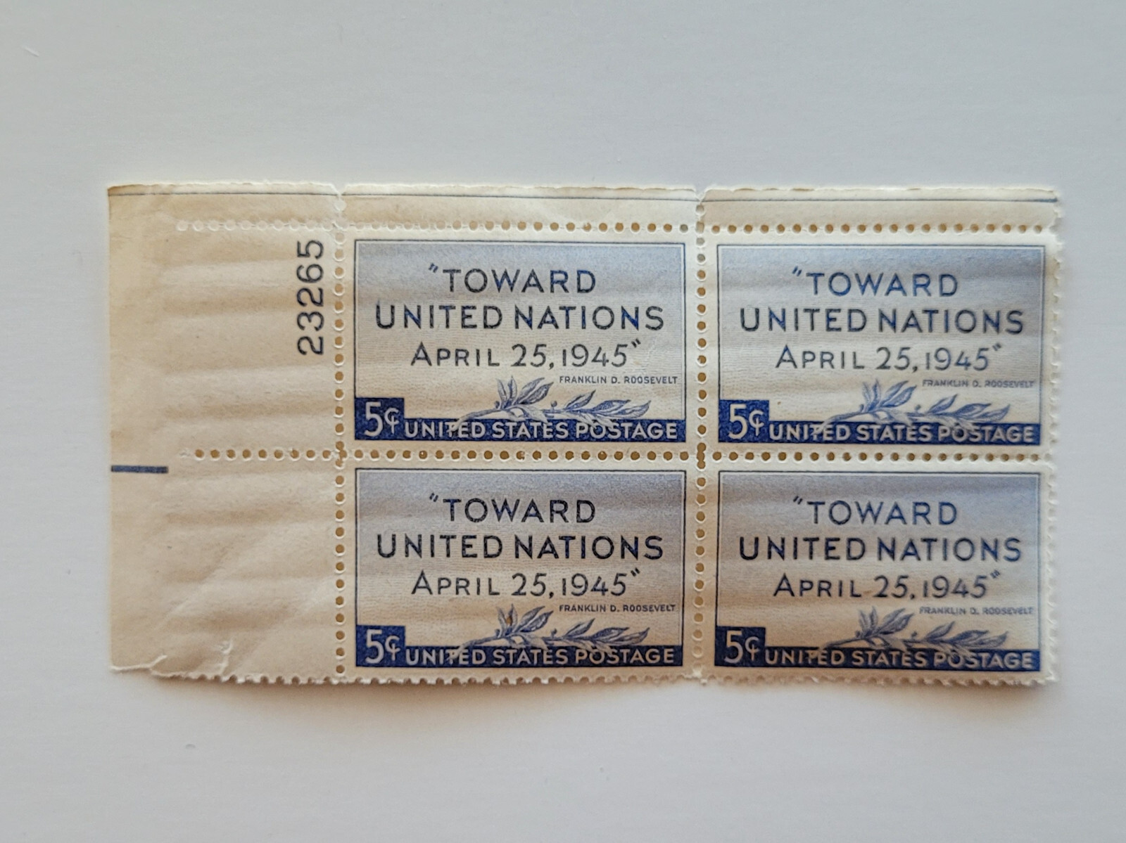 1945 Toward United Nations 5c Block of 4 US Postage Stamps Sc#928 MNH OG