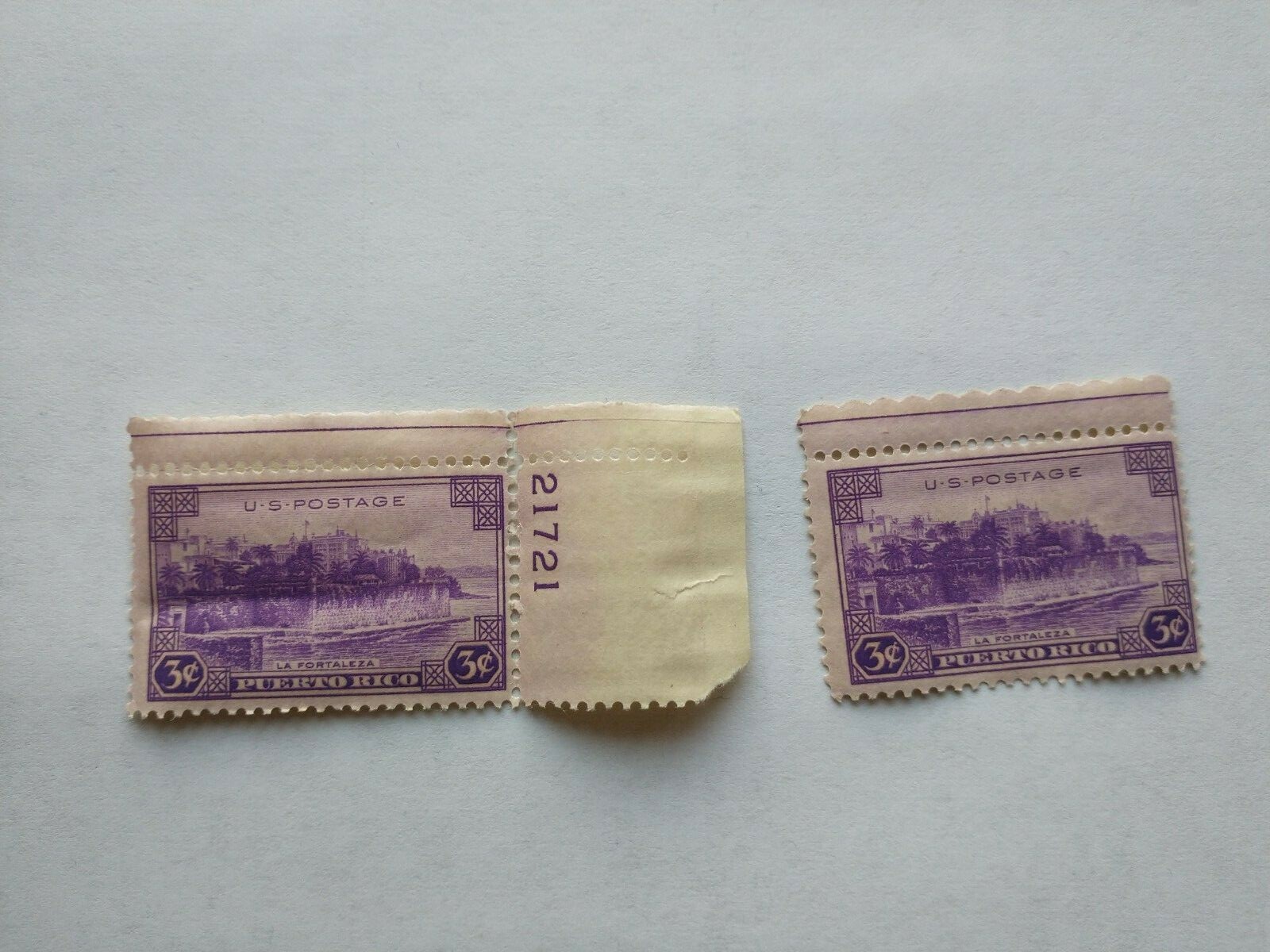 Lot of 2 TWO – 1937 US Scott #801 Unused Stamp 3 cent Puerto Rico FREE SHIPPING
