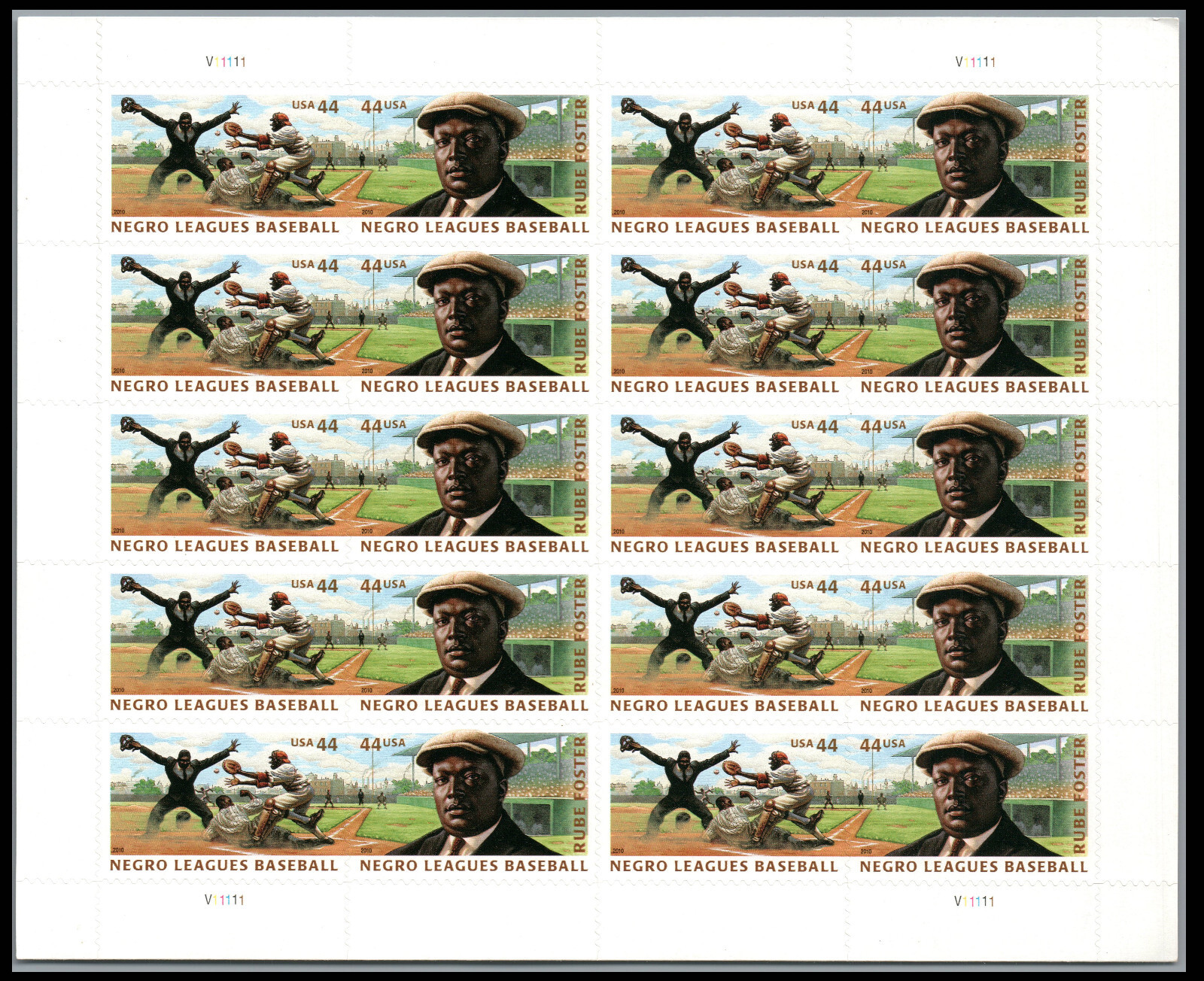 US SCOTT 4465 – 4466 PANE OF 20 NEGRO LEAGUES BASEBALL STAMPS 44 CENT FACE MNH