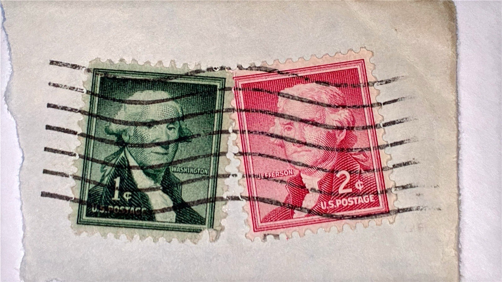 1c used George Washington & 2c Thomas Jefferson Stamp together