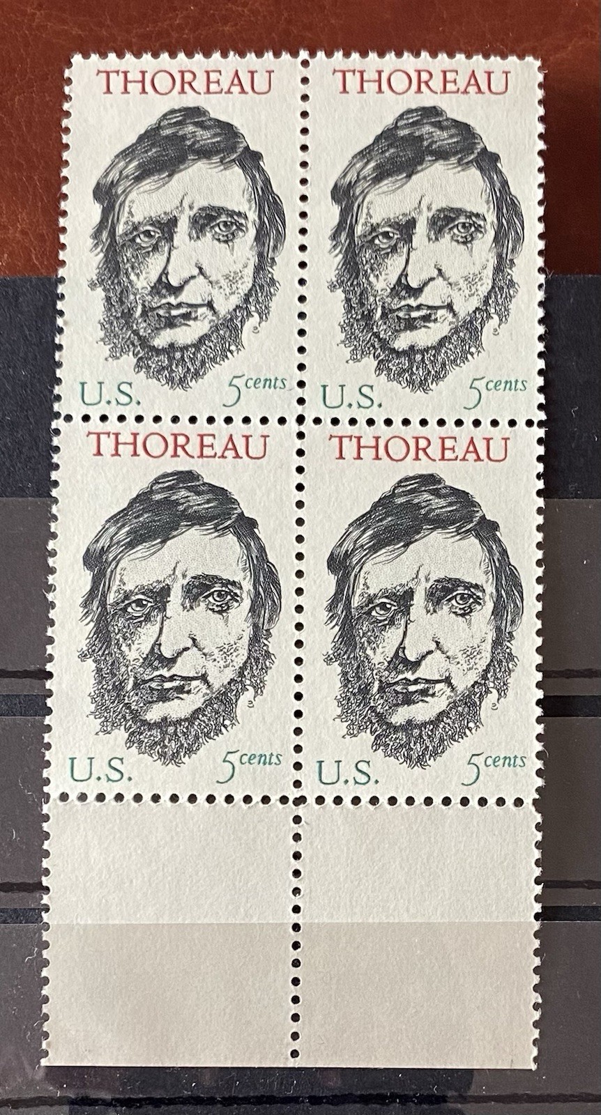 US #1325, 5c Thoreau Writer 1967 MNH B4 stamps