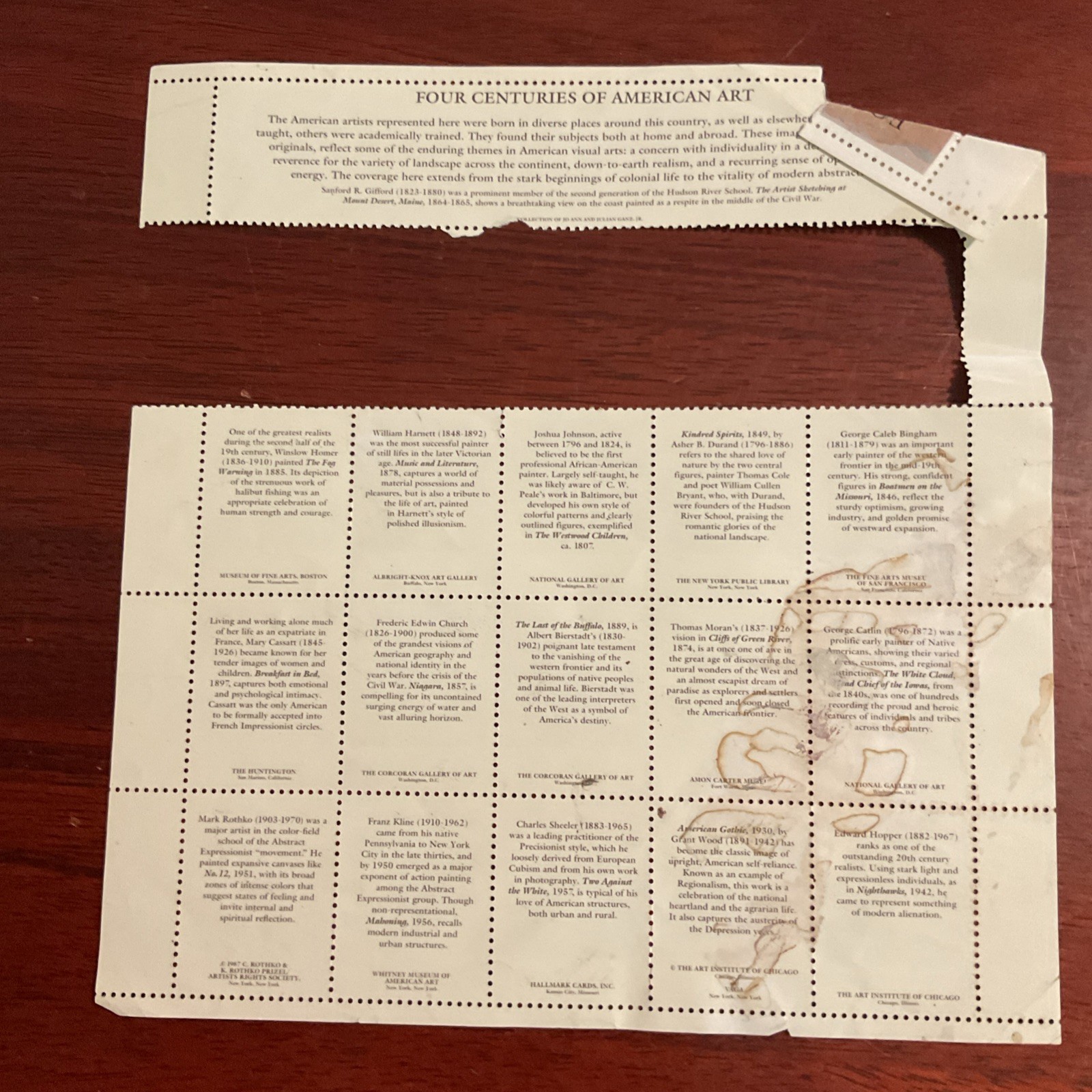 Four Centuries of American Art Classic Collection 32 Cent Postage Stamps 1998