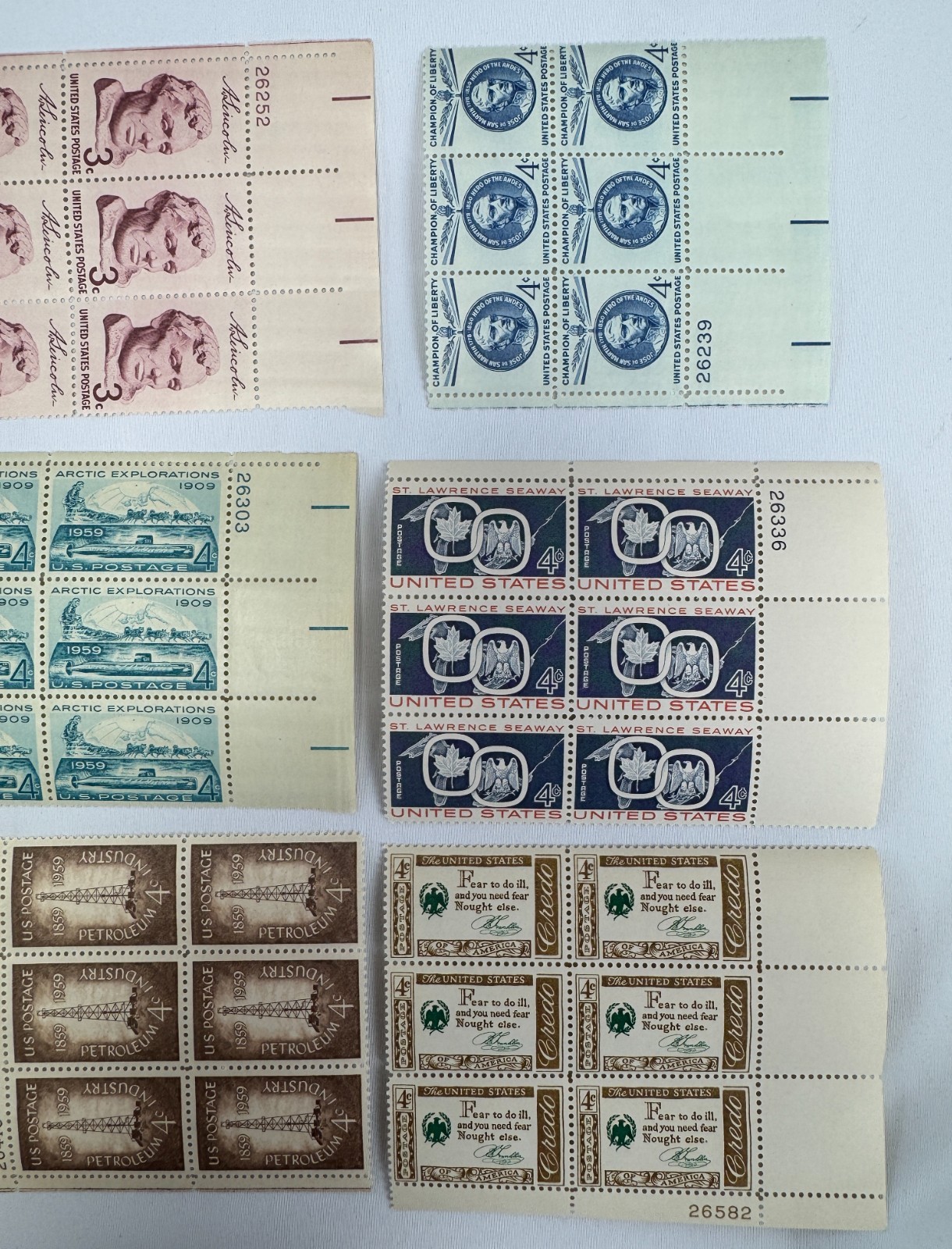 Vintage stamps US Plate Blocks 1959 MNH Liberty Series and Commemoratives Scott