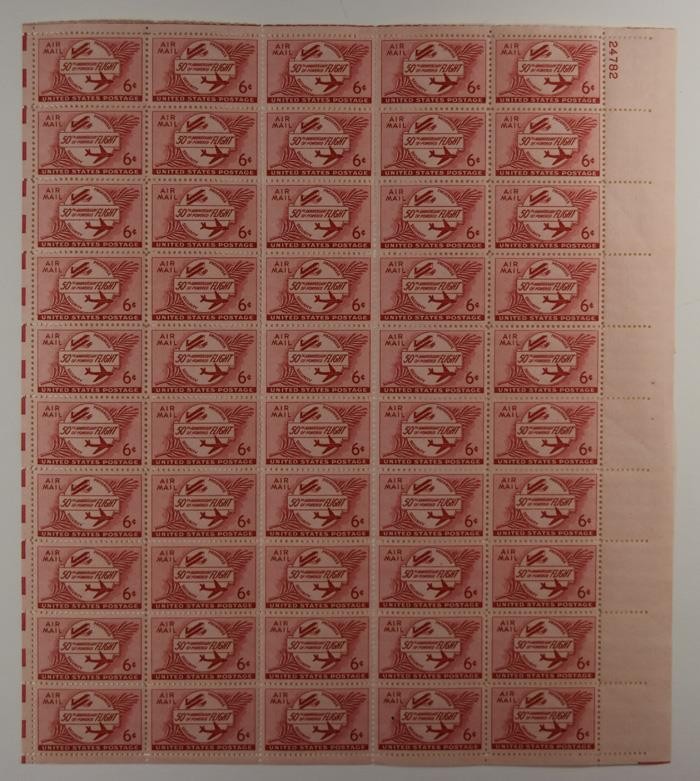US SCOTT C47 PANE OF 100 50TH ANNIV OF POWERED FLIGHT STAMPS 6 CENT FACE MNH
