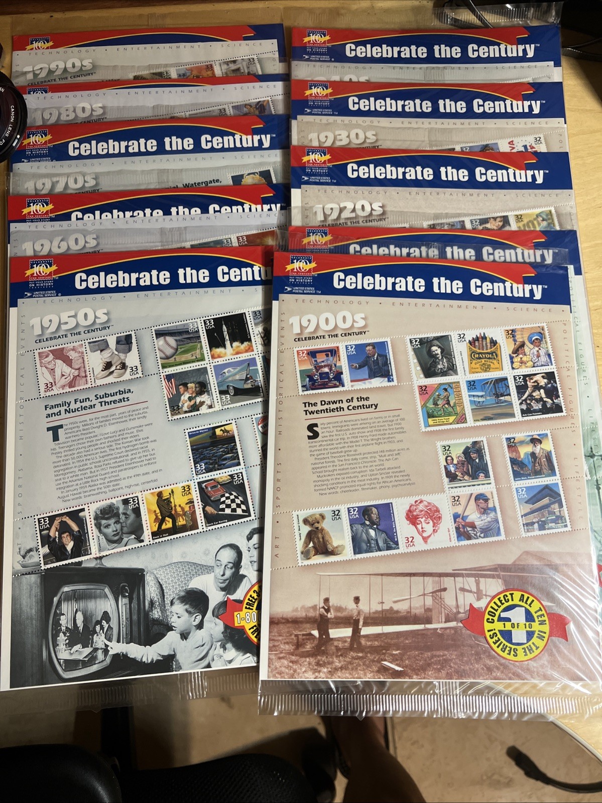 New Sealed CELEBRATE THE CENTURY 1900-1990. Complete 10 Sheet Set US Stamps