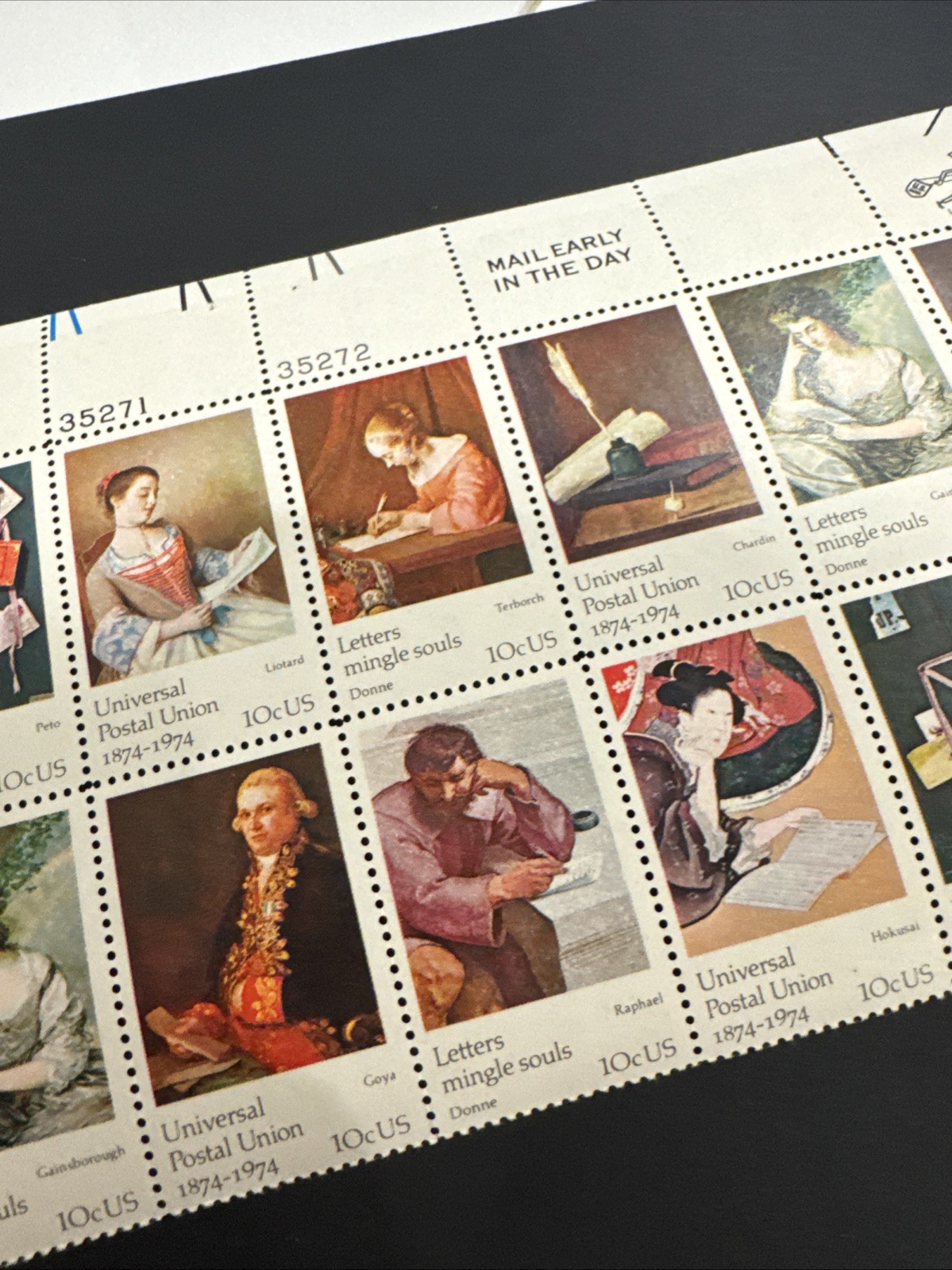 1974 US Scott #1530-37 10c Universal Postal Union Stamps, MNH Block of 16
