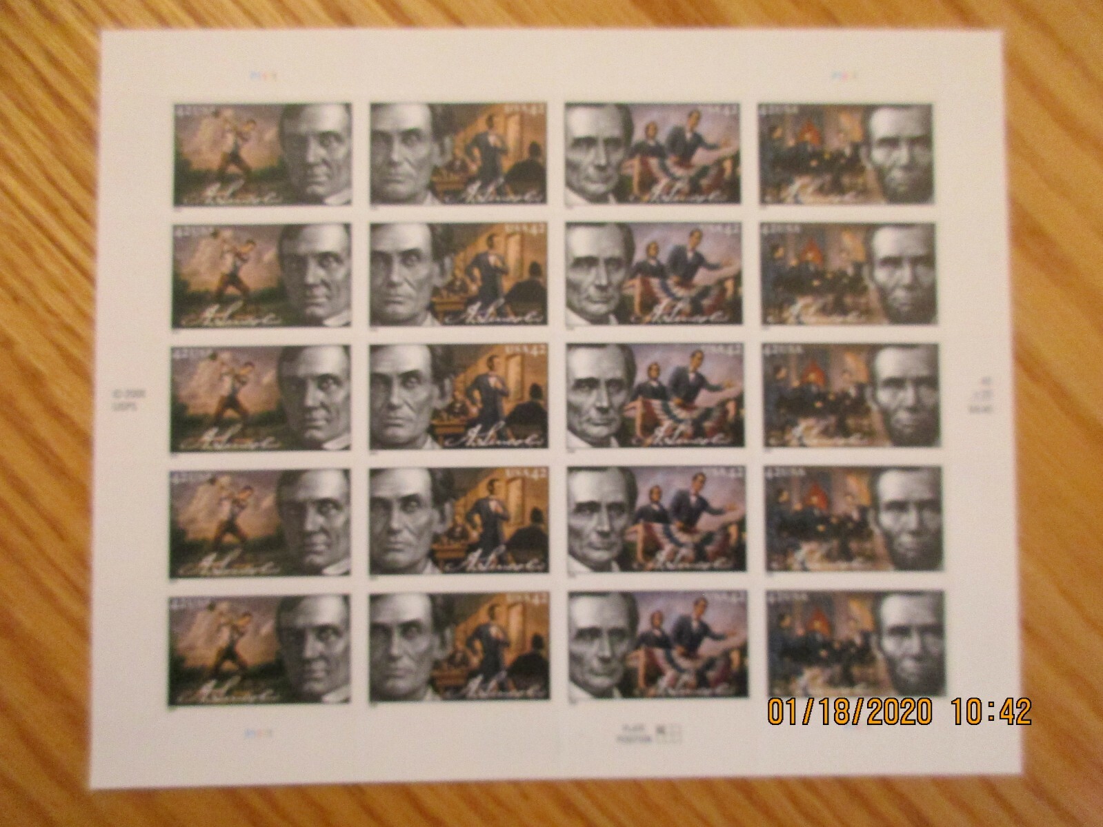 2008 USPS Abraham Lincoln Block of 20 Stamps 4 Different Stamps 5 of Each Type