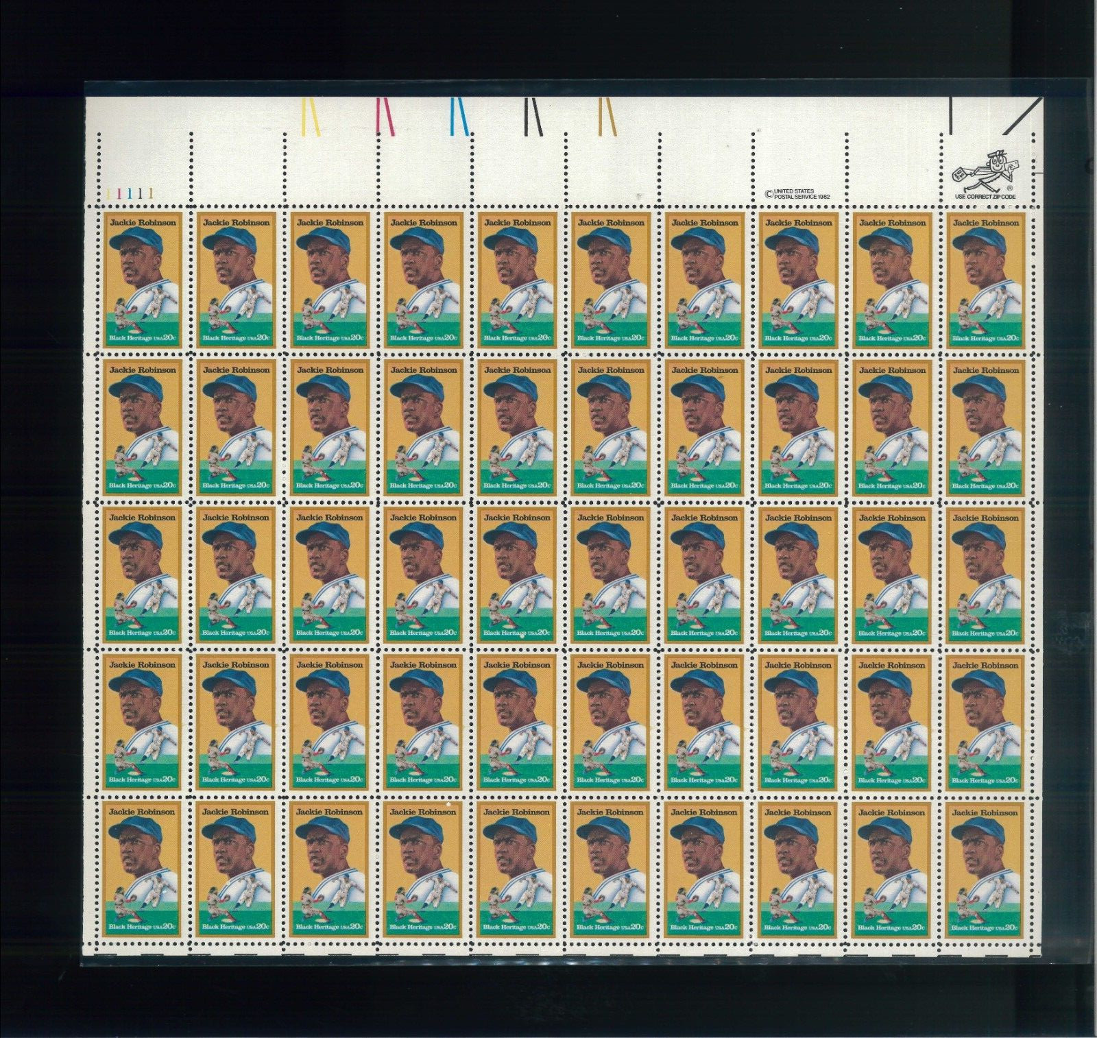 United States 20¢ Baseball Legend Jackie Robinson Postage Stamp #2016 MNH Sheet