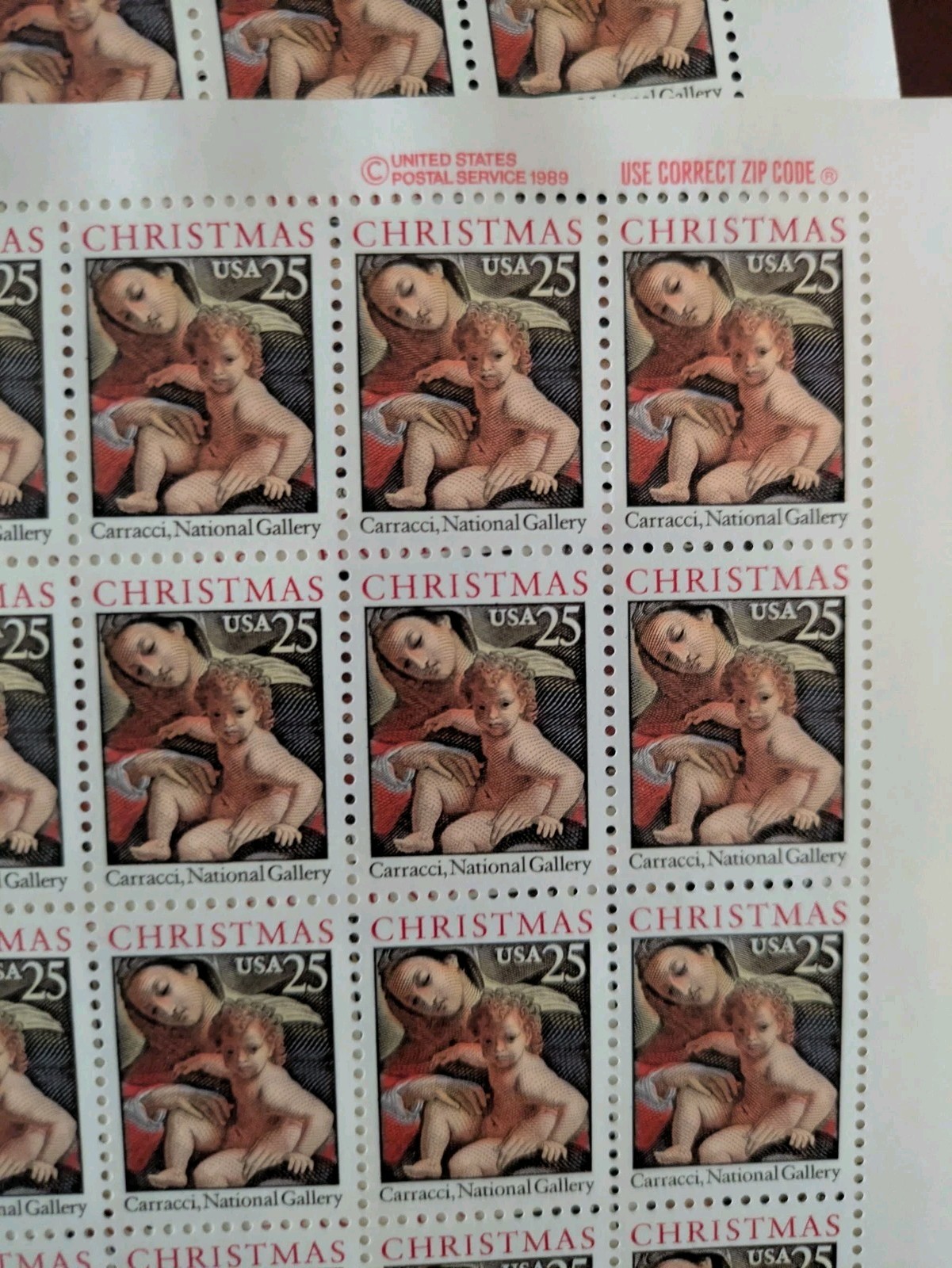 1989 25 Cent US Postage Stamps 150 Total 3 Full Mint Sheets Jesus and Sleigh art