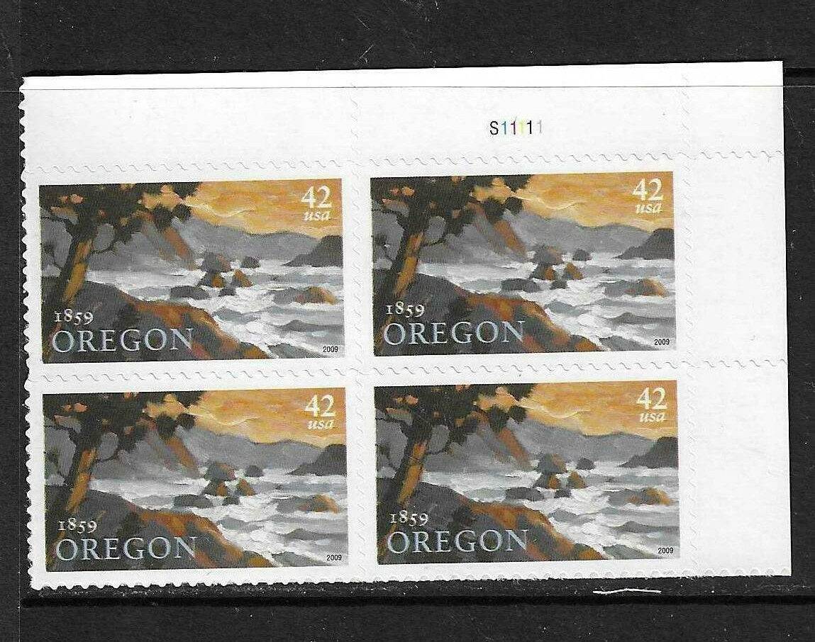 USA SC # 4376 Oregon Statehood , BLK4 Plate number . MNH