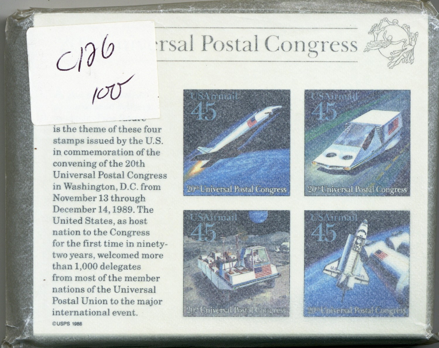 C126, MNH 45¢ – 100 X UPC Souvenir Sheets Face Value $180.00 * Stuart Katz
